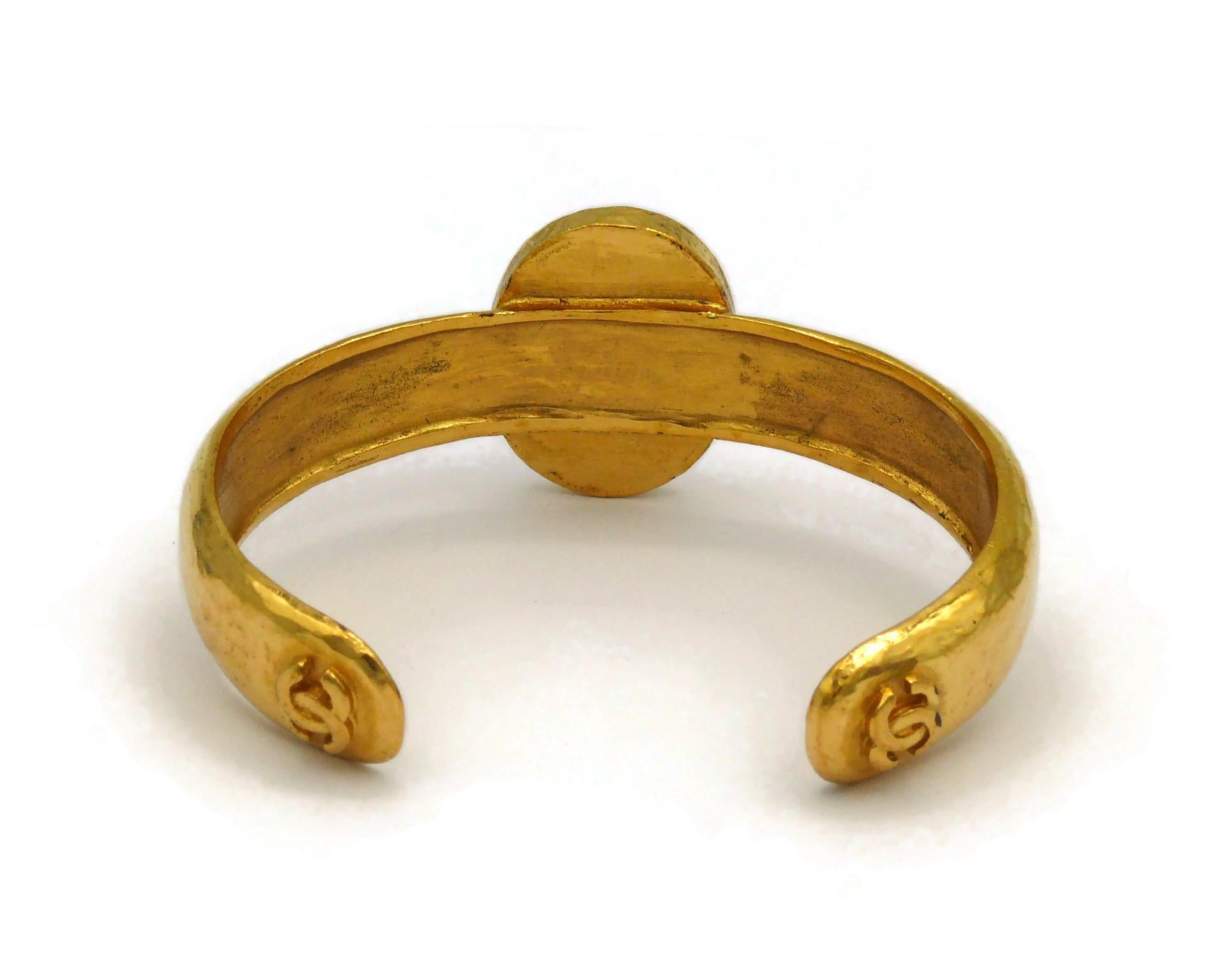 CHANEL by KARL LAGERFELD Vintage Gold Tone Blue Stone Bangle Bracelet, Fall 1996 For Sale 4