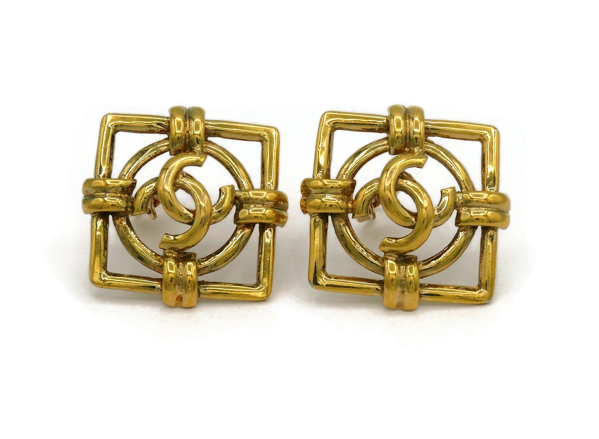Women's CHANEL by KARL LAGERFELD Vintage Gold Tone CC Clip-On Earrings, 1994 For Sale