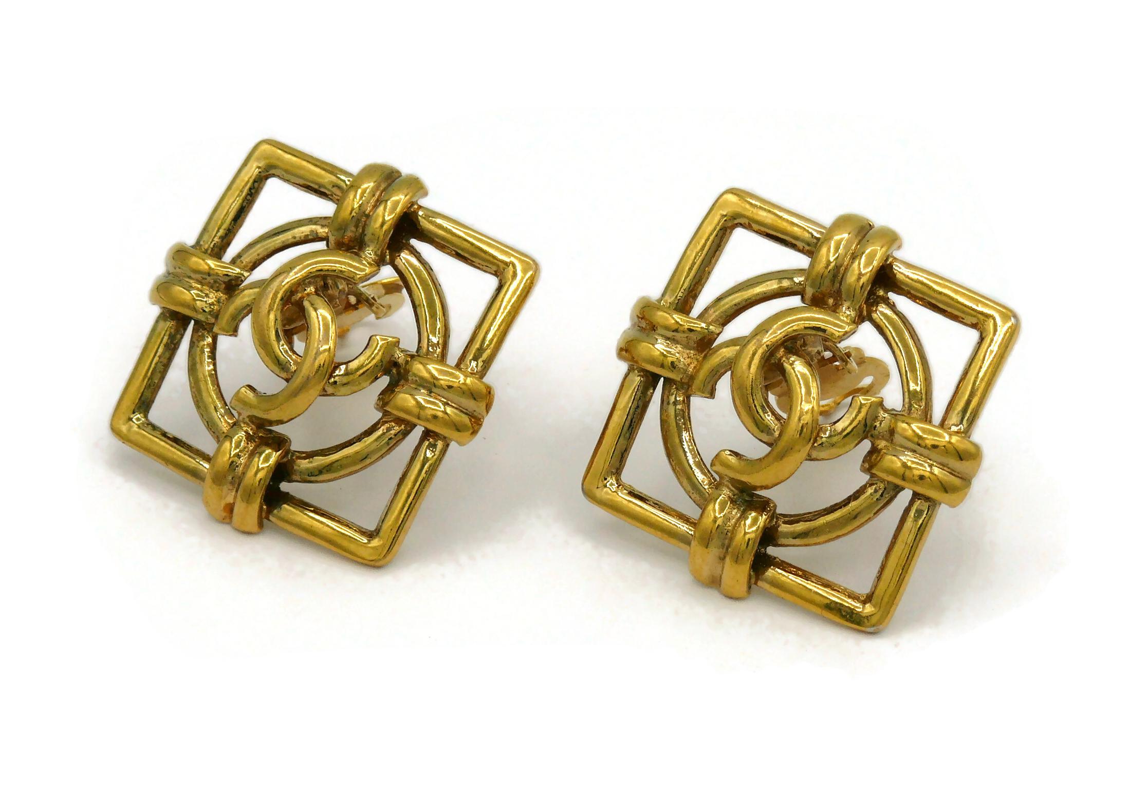 CHANEL by KARL LAGERFELD Vintage Gold Tone CC Clip-On Earrings, 1994 For Sale 1