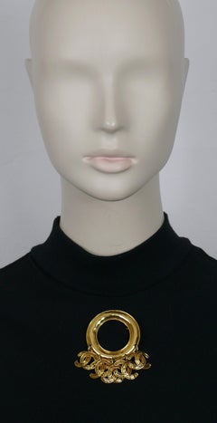 CHANEL by KARL LAGERFELD Vintage Gold Tone CC Dangle Charm Brooch, 1994