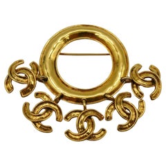 CHANEL by KARL LAGERFELD Vintage Gold Tone CC Dangle Charm Brooch, 1994
