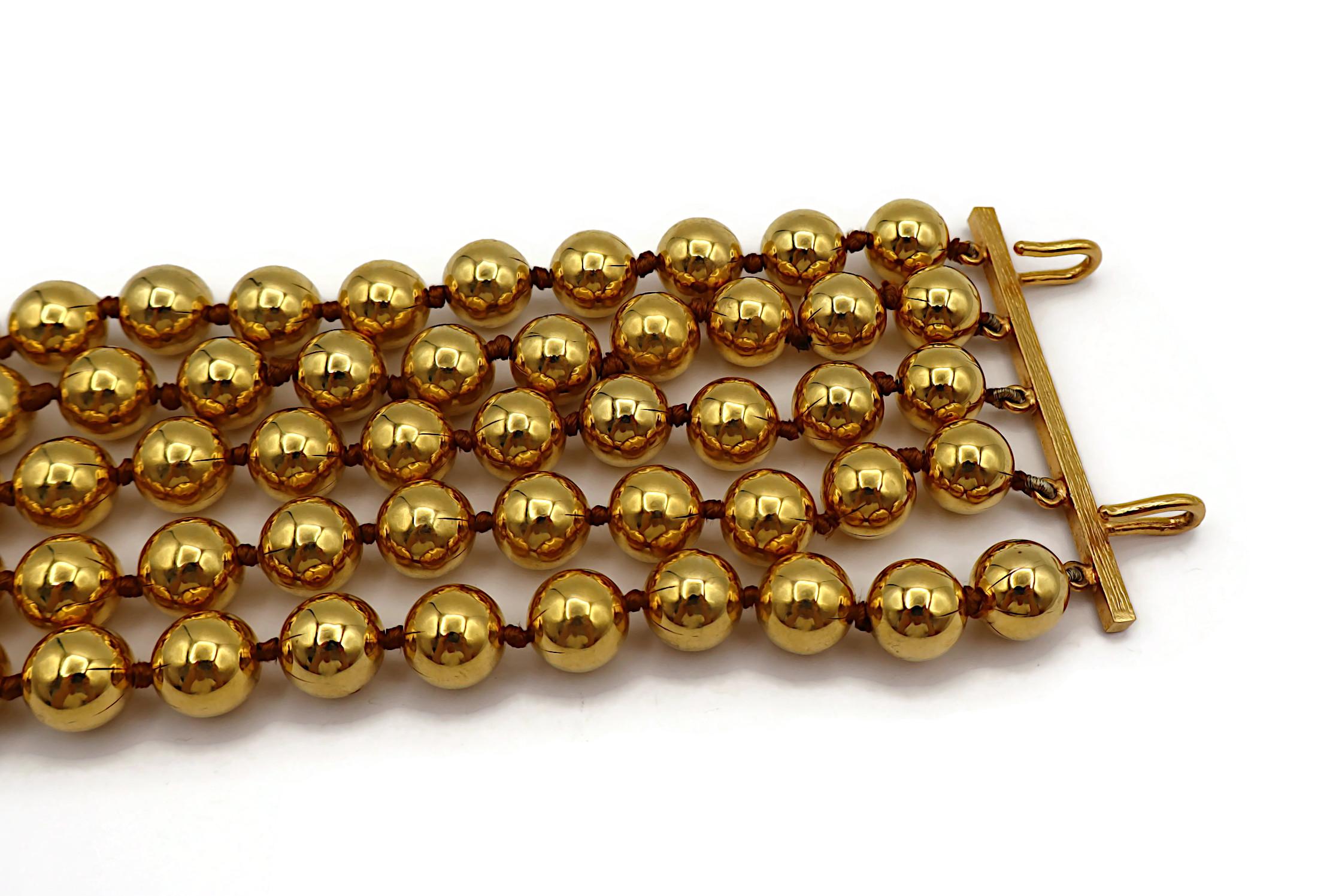 CHANEL by KARL LAGERFELD Vintage Gold Tone Metal Beads Cuff Bracelet, 1990 For Sale 8
