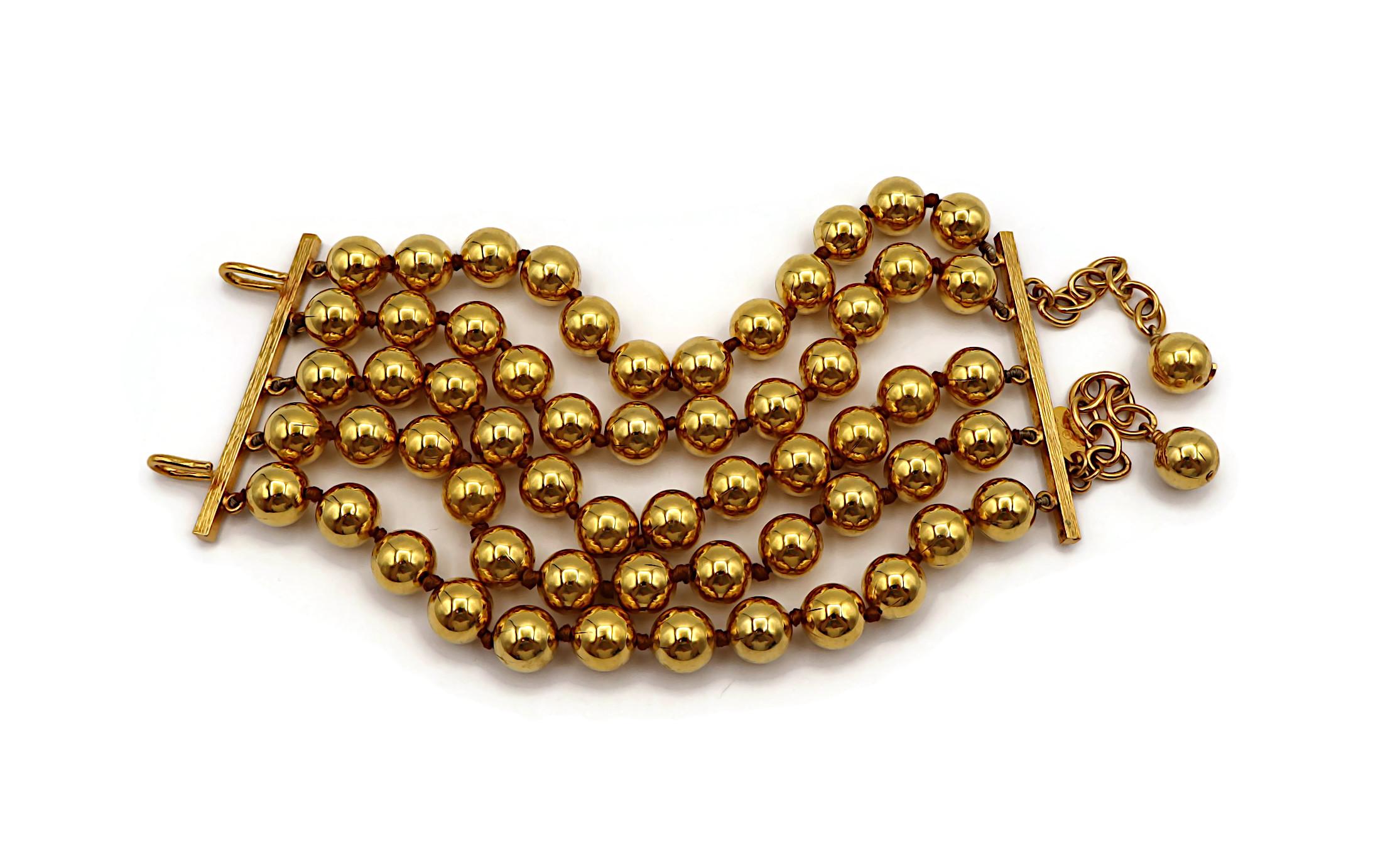 CHANEL by KARL LAGERFELD Vintage Gold Tone Metal Beads Cuff Bracelet, 1990 For Sale 9