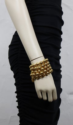 CHANEL by KARL LAGERFELD Vintage Gold Tone Metal Beads Cuff Bracelet, 1990