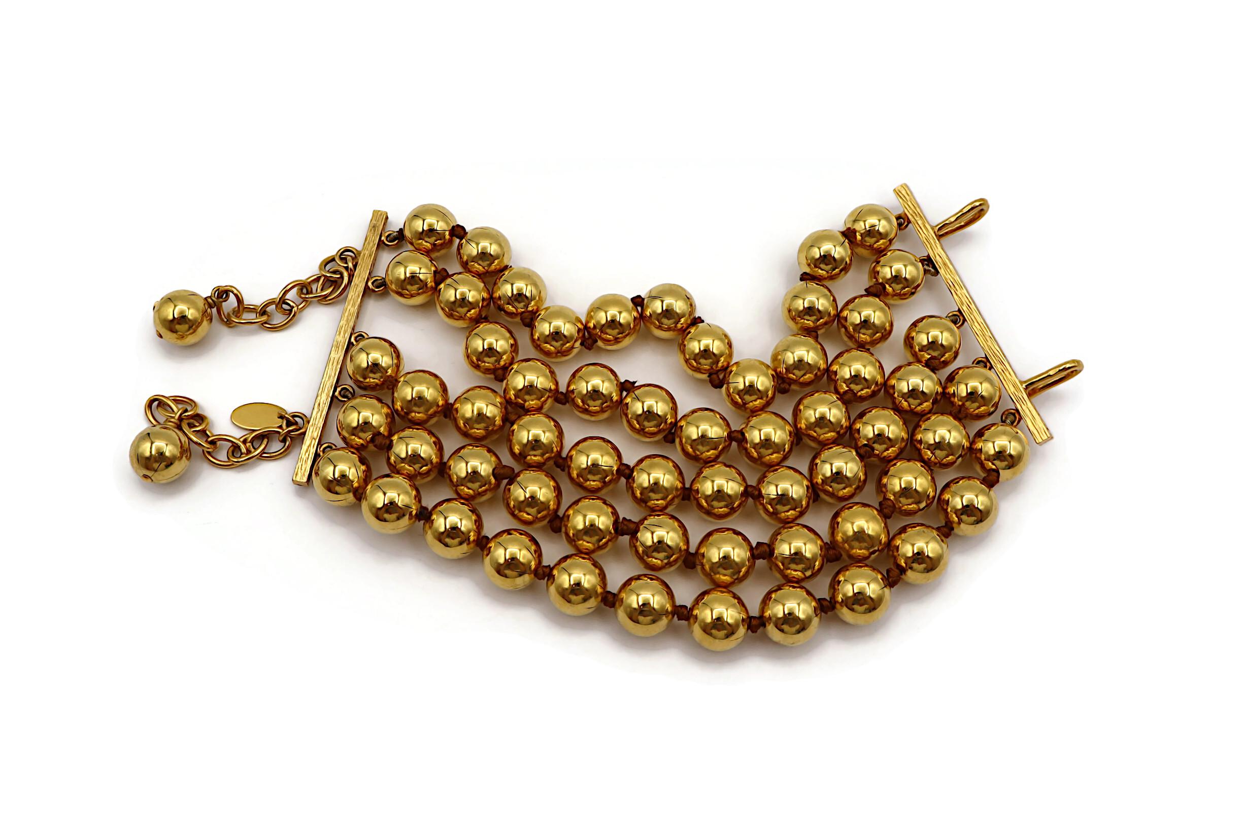Women's CHANEL by KARL LAGERFELD Vintage Gold Tone Metal Beads Cuff Bracelet, 1990 For Sale