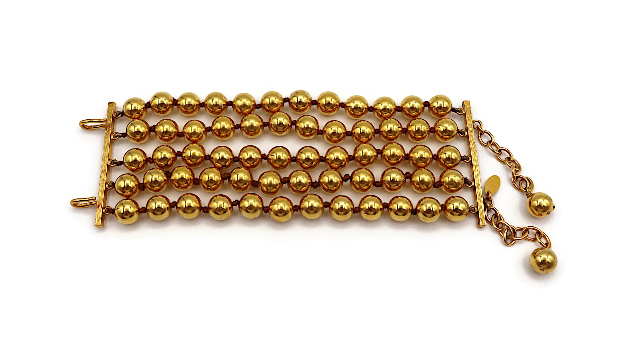 CHANEL by KARL LAGERFELD Vintage Gold Tone Metal Beads Cuff Bracelet, 1990 For Sale 1
