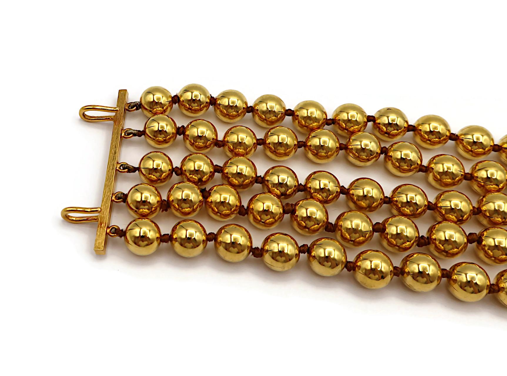 CHANEL by KARL LAGERFELD Vintage Gold Tone Metal Beads Cuff Bracelet, 1990 For Sale 2