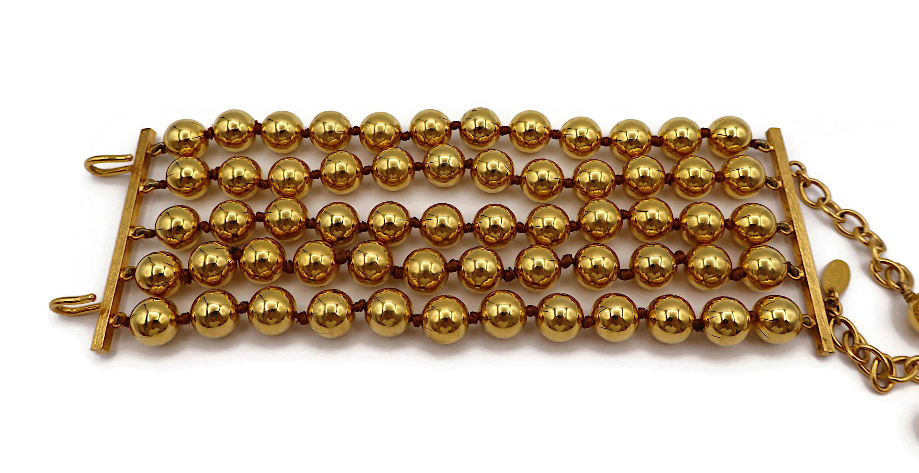 CHANEL by KARL LAGERFELD Vintage Gold Tone Metal Beads Cuff Bracelet, 1990 For Sale 3