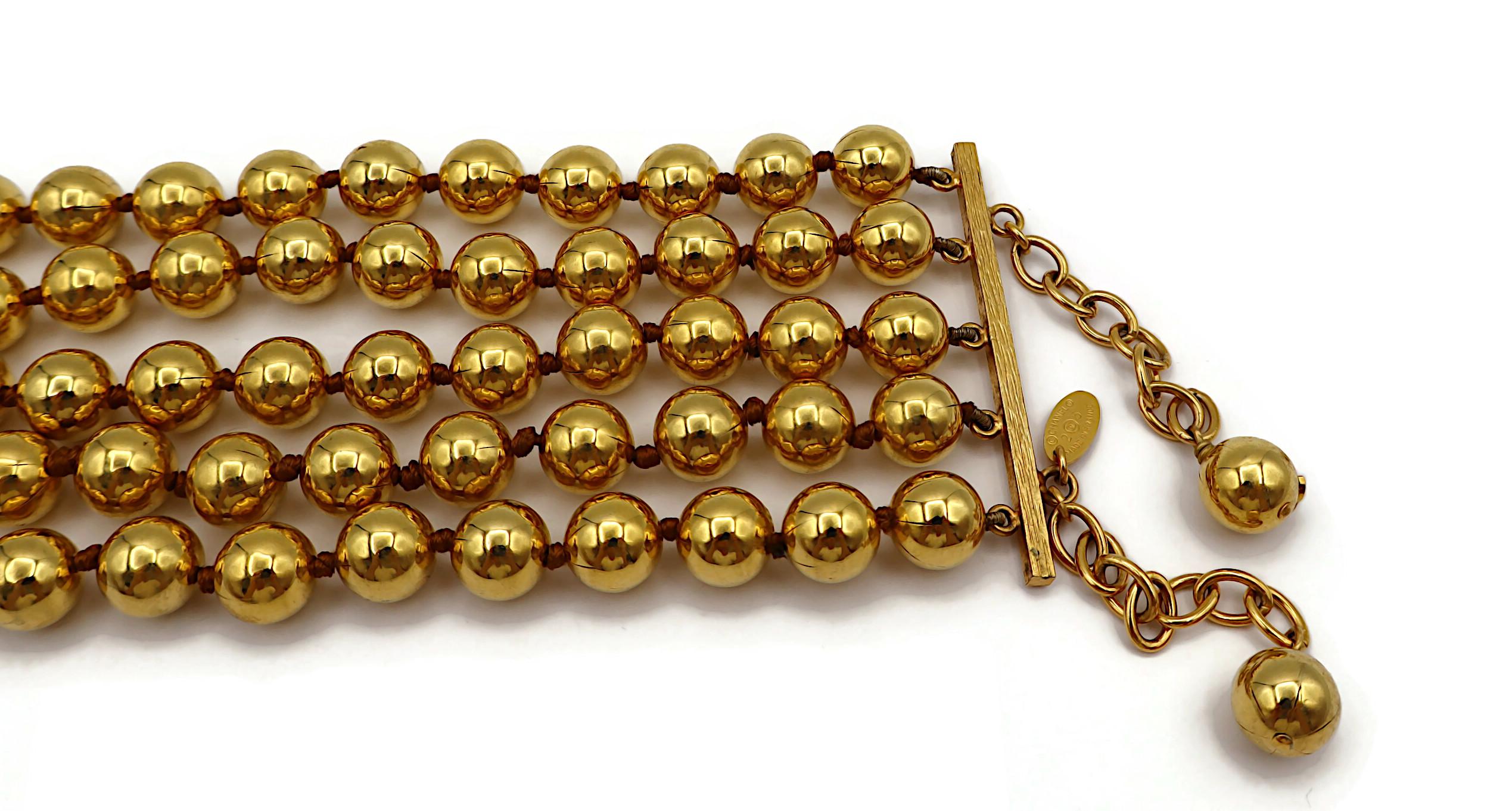 CHANEL by KARL LAGERFELD Vintage Gold Tone Metal Beads Cuff Bracelet, 1990 For Sale 4