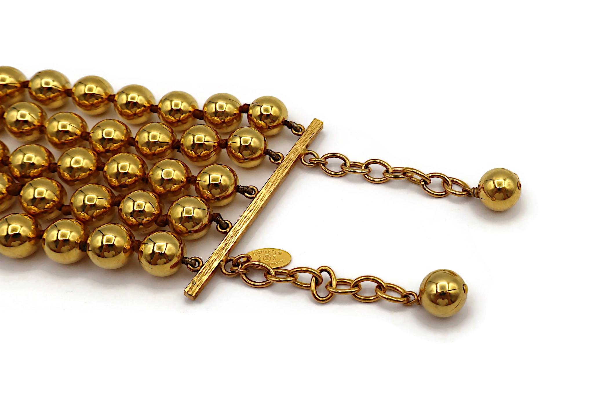 CHANEL by KARL LAGERFELD Vintage Gold Tone Metal Beads Cuff Bracelet, 1990 For Sale 5