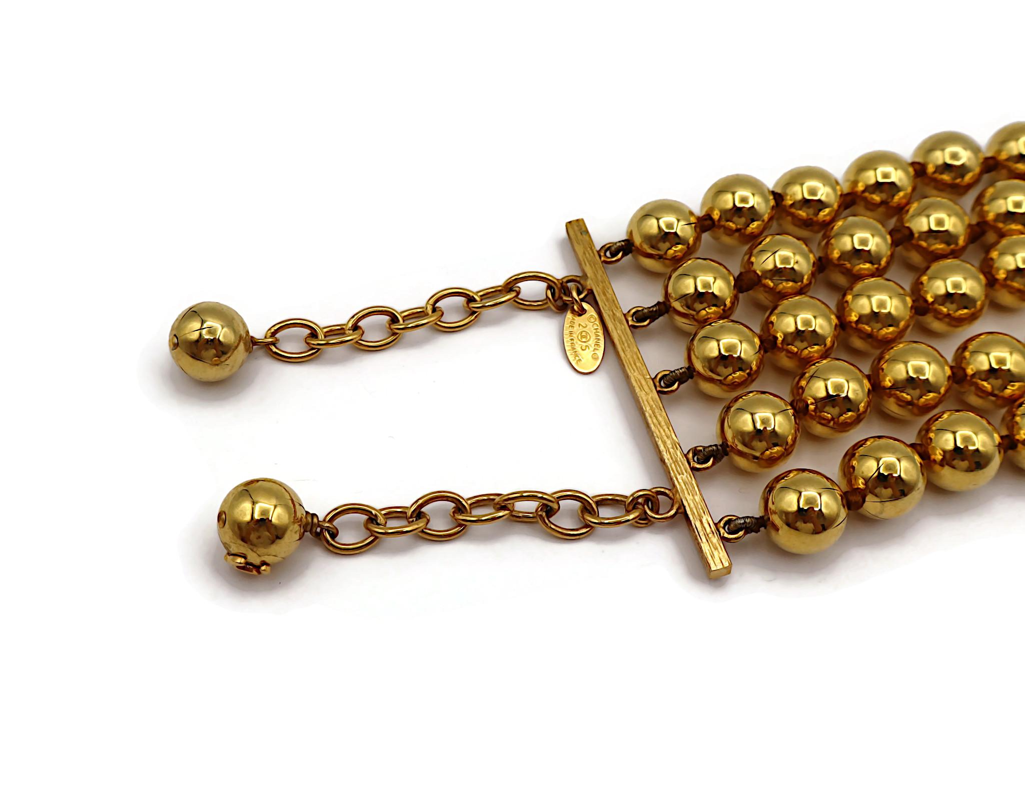 CHANEL by KARL LAGERFELD Vintage Gold Tone Metal Beads Cuff Bracelet, 1990 For Sale 6