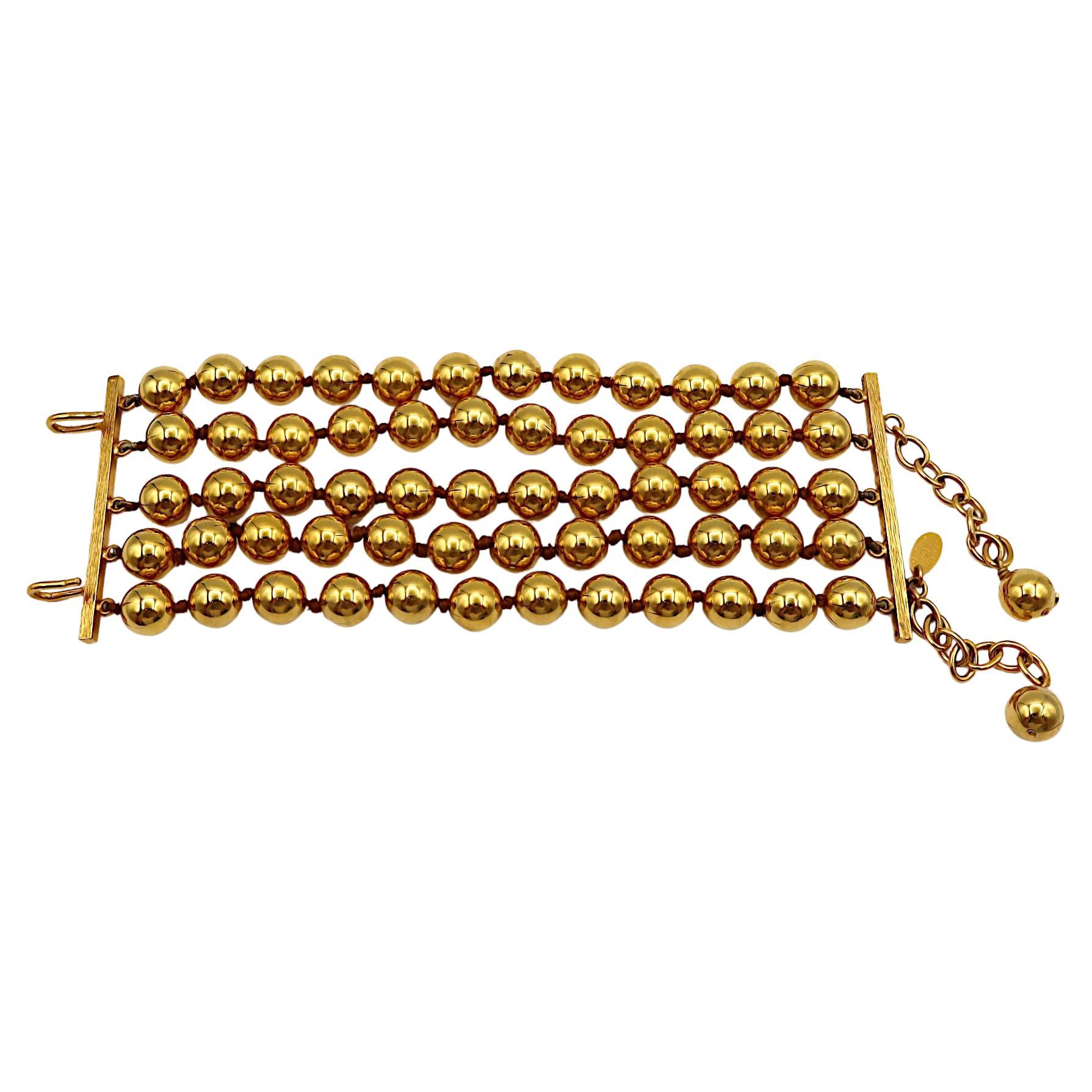 CHANEL by KARL LAGERFELD Vintage Gold Tone Metal Beads Cuff Bracelet, 1990 For Sale