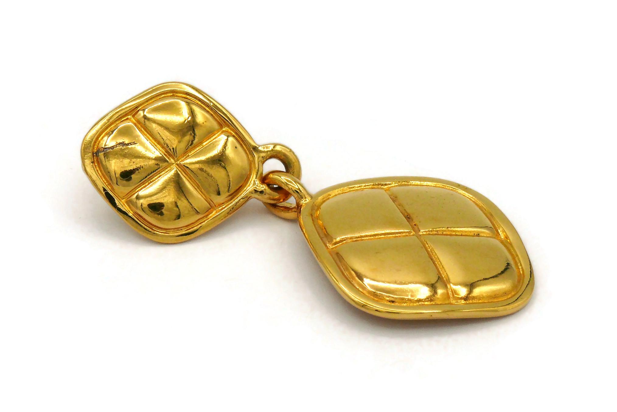 CHANEL by KARL LAGERFELD Vintage Gold Tone Quilted Dangling Earrings For Sale 5