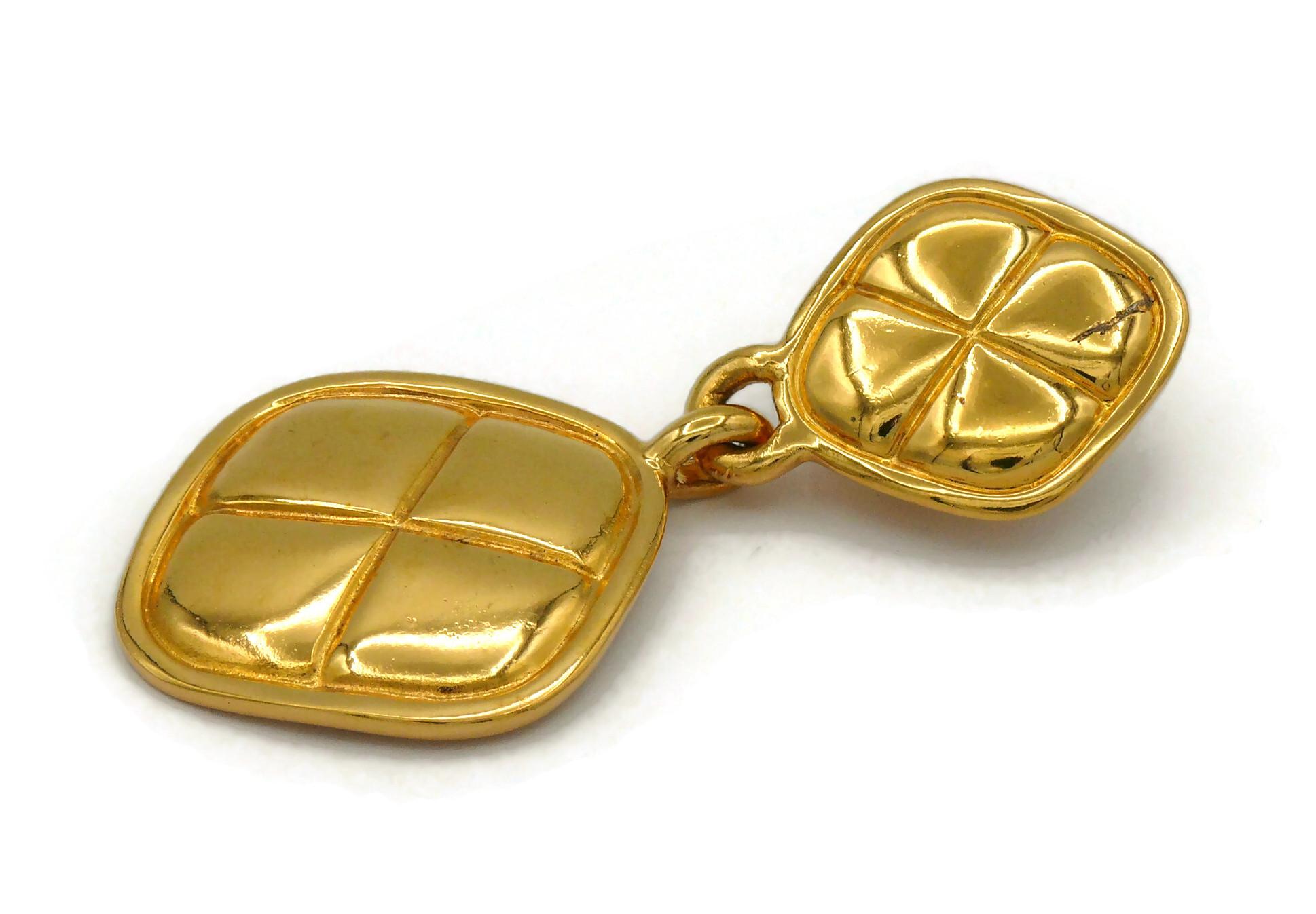 CHANEL by KARL LAGERFELD Vintage Gold Tone Quilted Dangling Earrings For Sale 6
