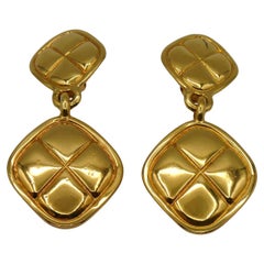 CHANEL by KARL LAGERFELD Vintage Gold Tone Quilted Dangling Earrings