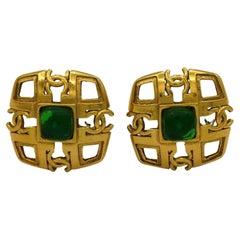 CHANEL by KARL LAGERFELD Vintage Gripoix CC Clip-On Earrings, 1988