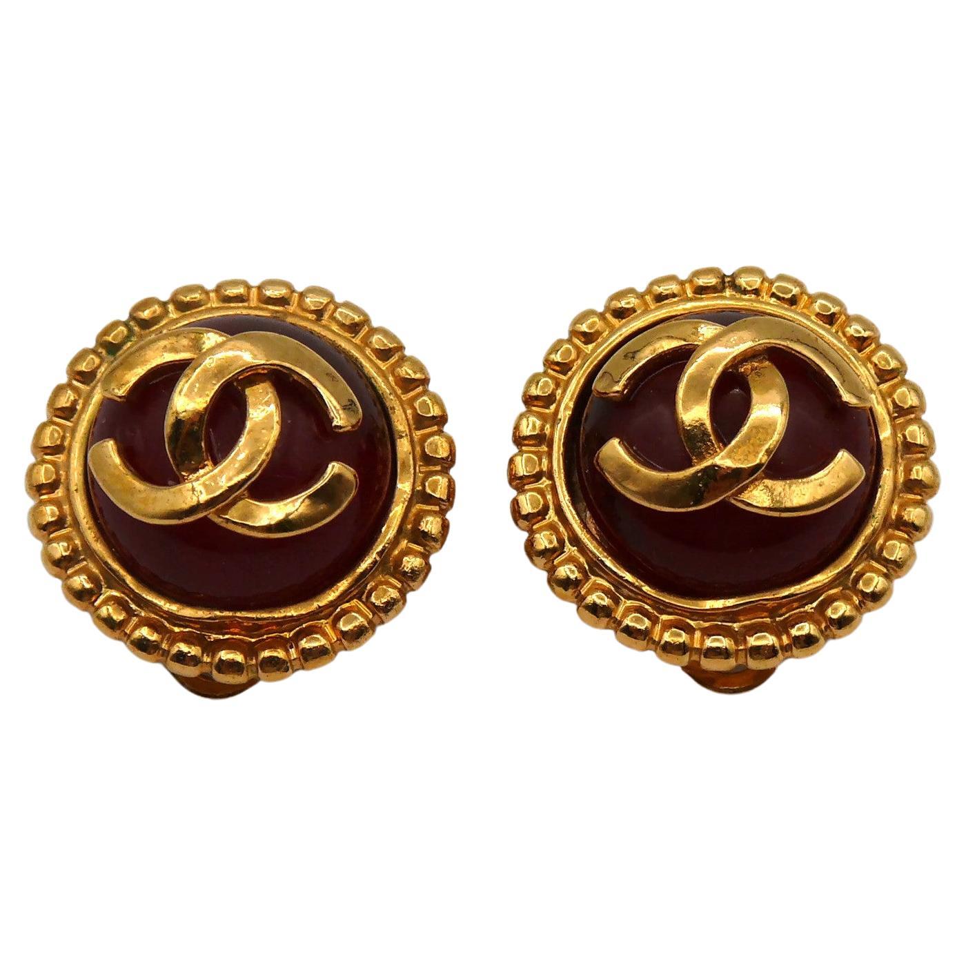 CHANEL by KARL LAGERFELD Vintage Gripoix CC Clip-On Earrings, 1997 For Sale