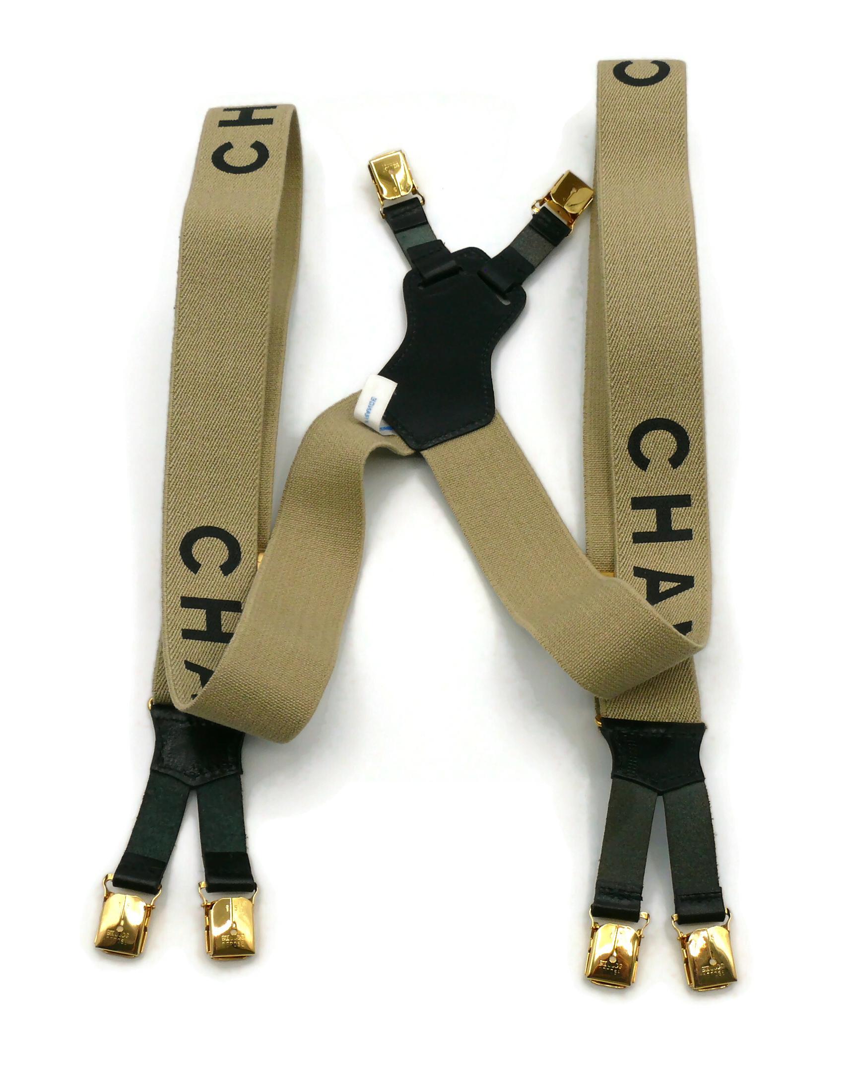 CHANEL by KARL LAGERFELD Vintage Iconic Light Brown and Black Suspenders, 1994 For Sale 8