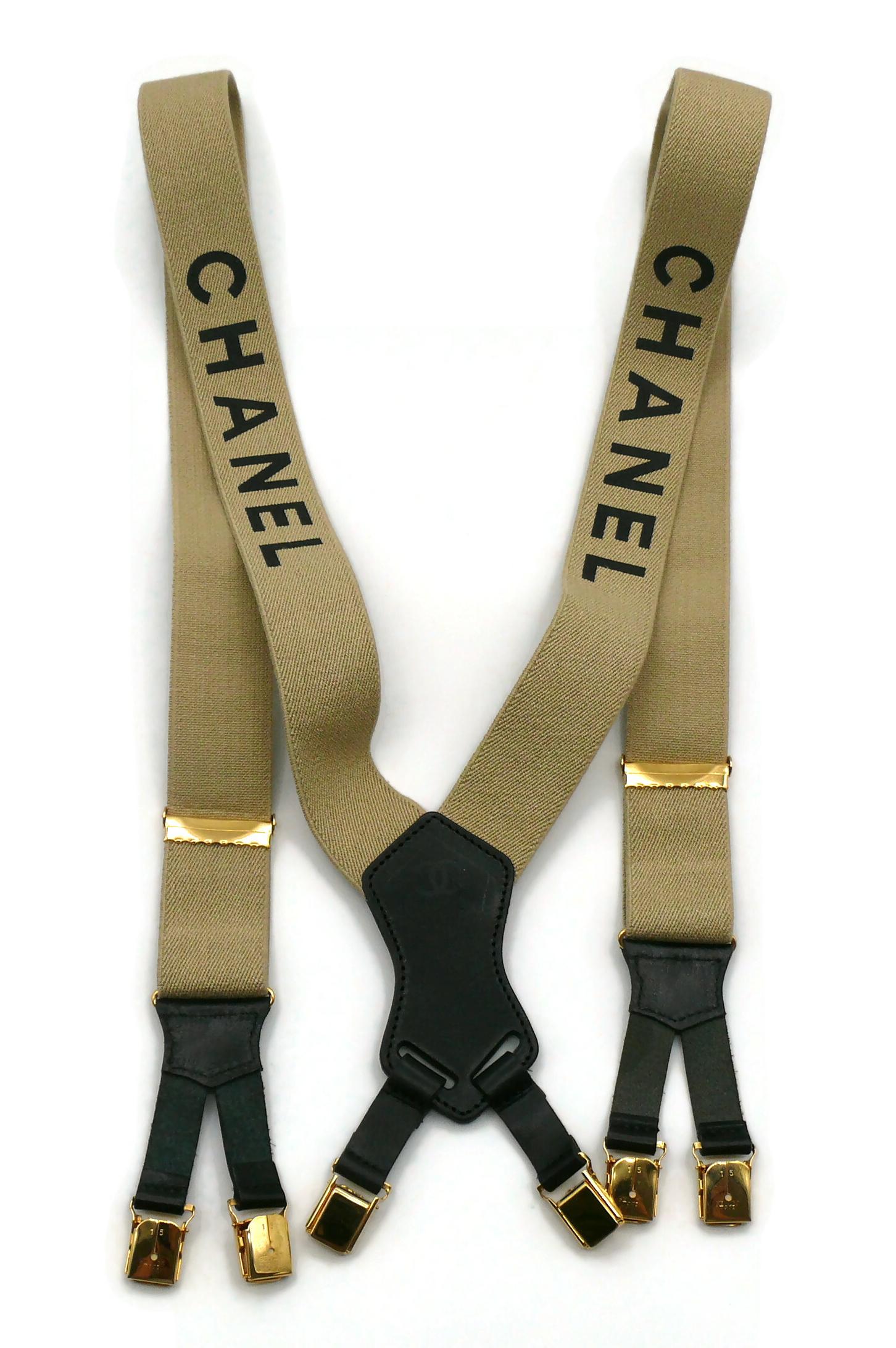 CHANEL by KARL LAGERFELD Vintage Icone Light Brown and Black Suspenders, 1994 Excellent état - En vente à Nice, FR
