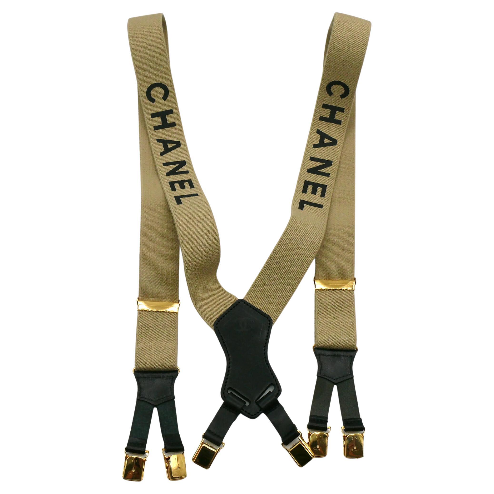 CHANEL by KARL LAGERFELD Vintage Iconic Light Brown and Black Suspenders, 1994 im Angebot