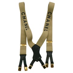 CHANEL by KARL LAGERFELD Used Iconic Light Brown and Black Suspenders, 1994