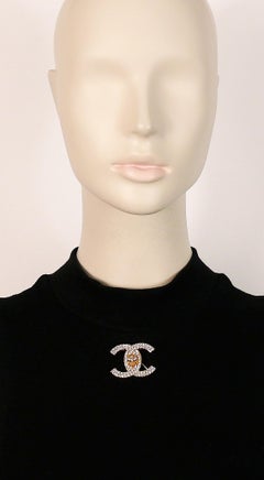 CHANEL by KARL LAGERFELD Vintage Jewelled CC Turn Lock Brooch, Fall 1996