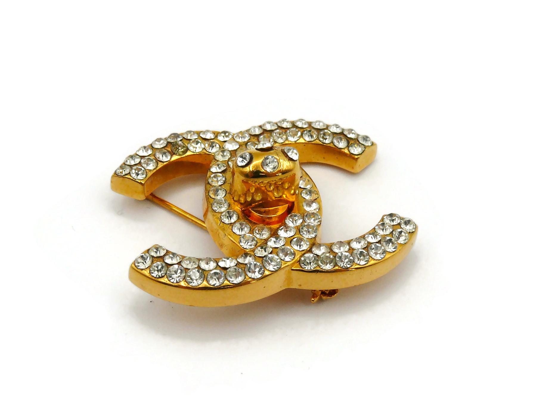 CHANEL by KARL LAGERFELD Vintage Jewelled CC Turn Lock Brooch, Fall 1996 For Sale 1