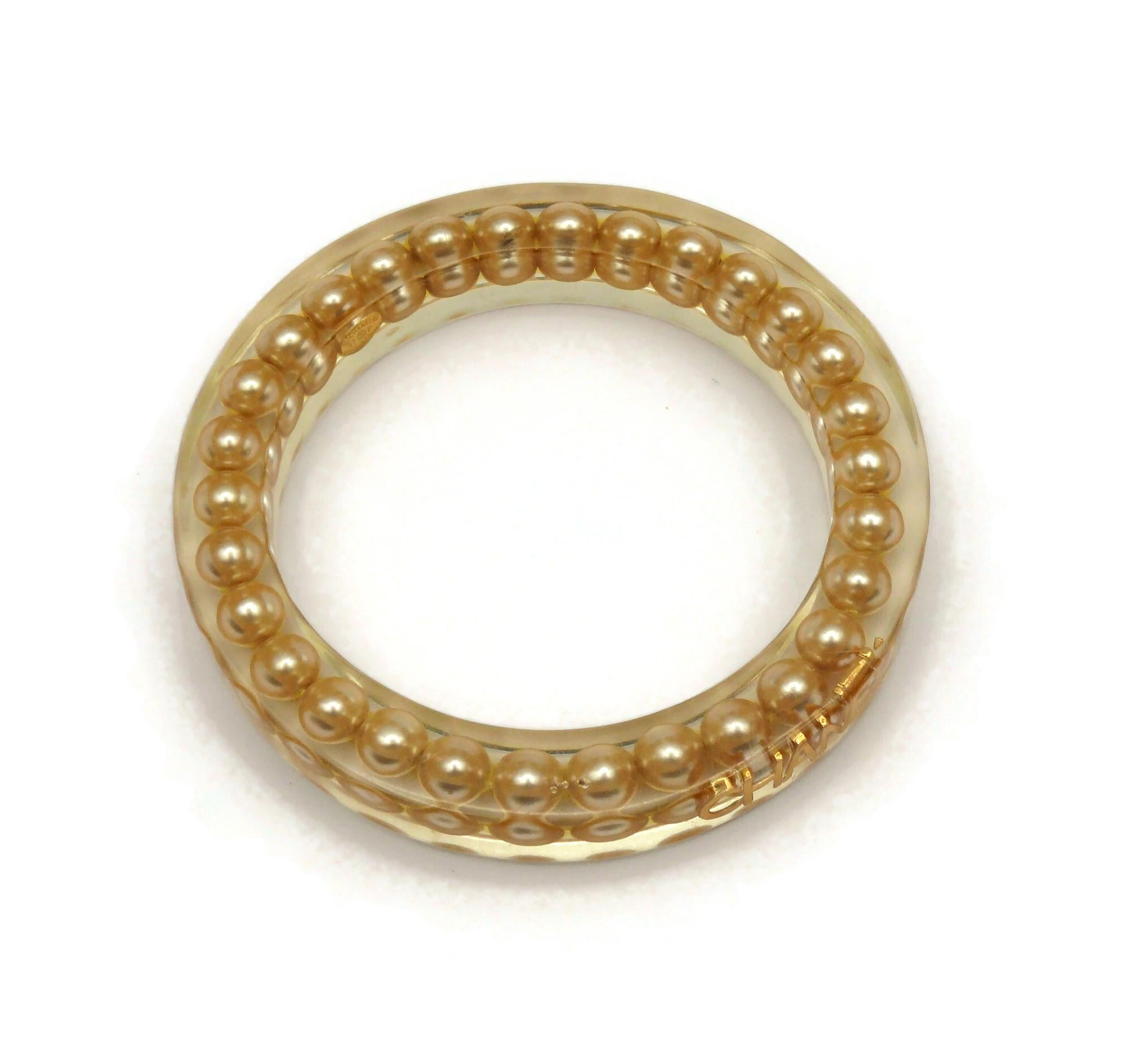 CHANEL by KARL LAGERFELD Vintage Lucite Pearl Inlaid Bangle, Spring 1997 For Sale 6