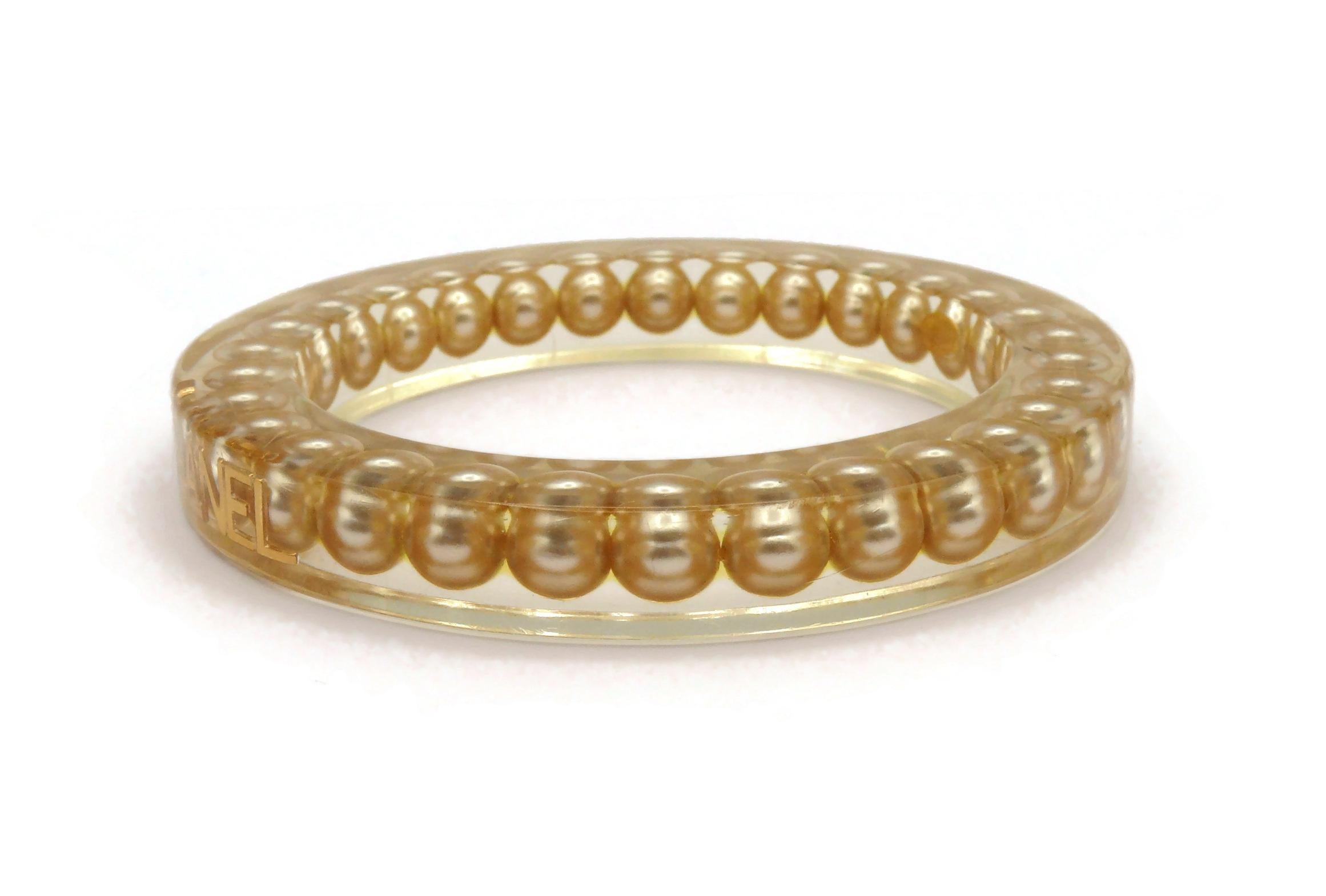 CHANEL by KARL LAGERFELD Vintage Lucite Pearl Inlaid Bangle, Spring 1997 For Sale 1