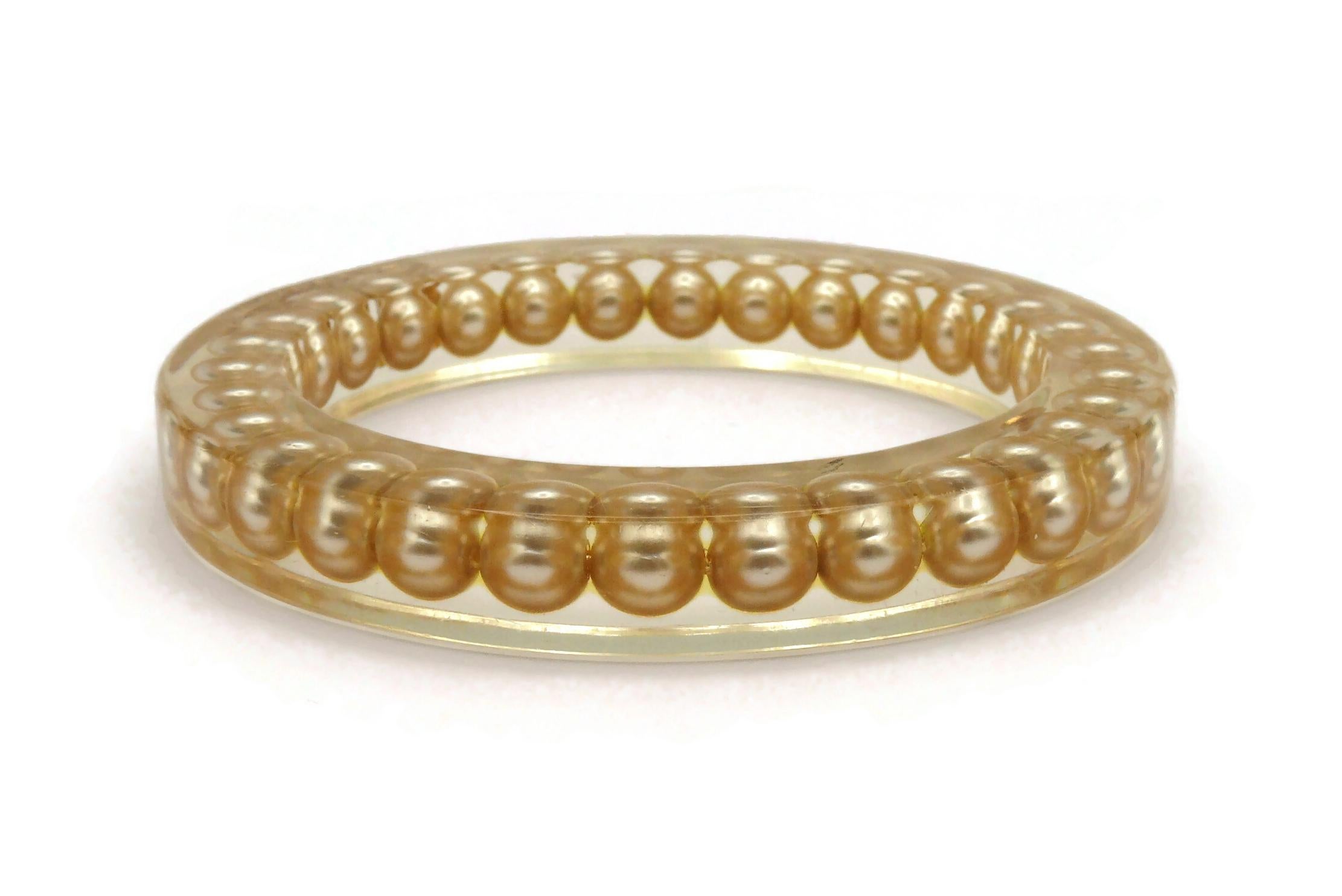 CHANEL by KARL LAGERFELD Vintage Lucite Pearl Inlaid Bangle, Spring 1997 For Sale 2