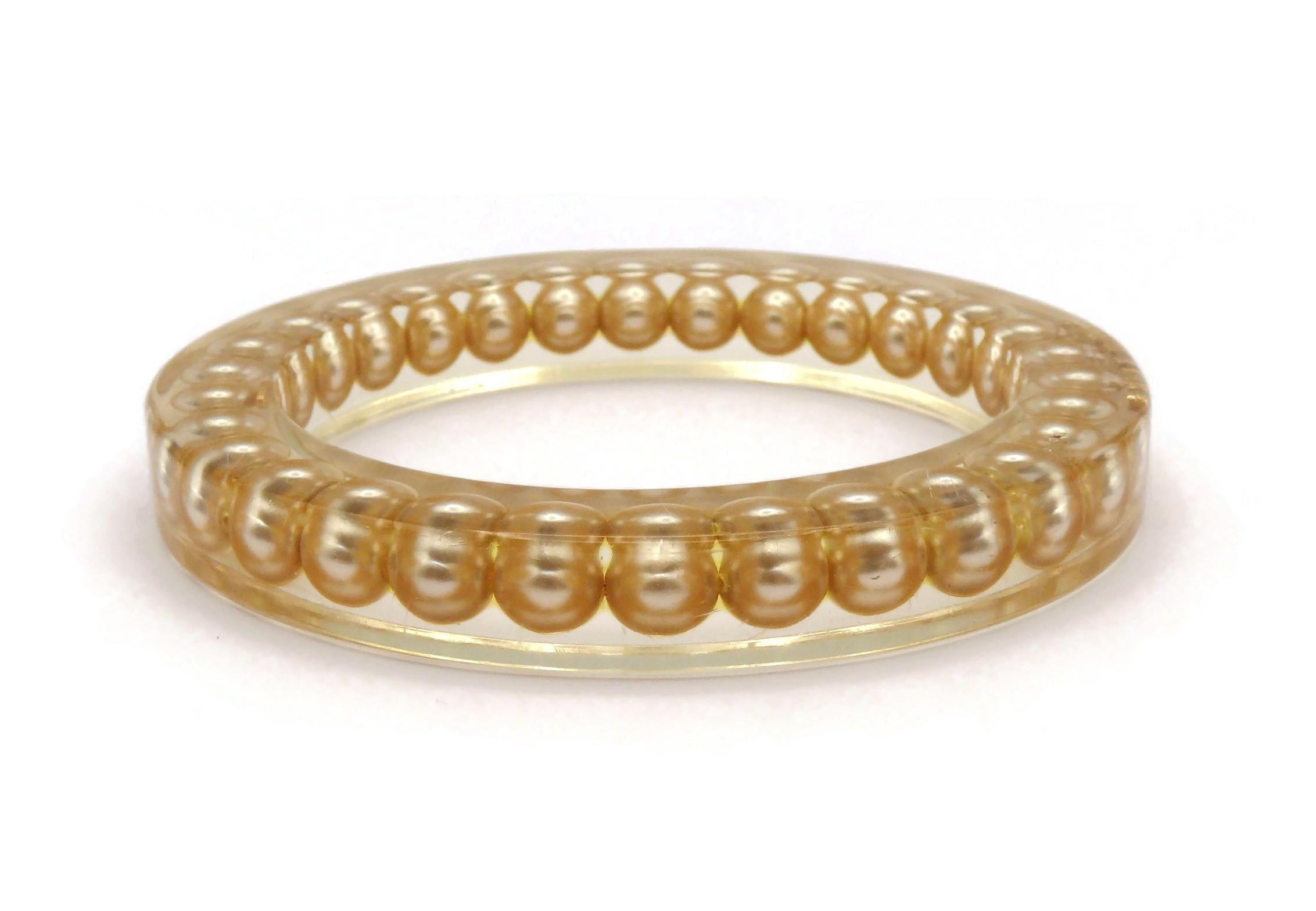 CHANEL by KARL LAGERFELD Vintage Lucite Pearl Inlaid Bangle, Spring 1997 For Sale 4