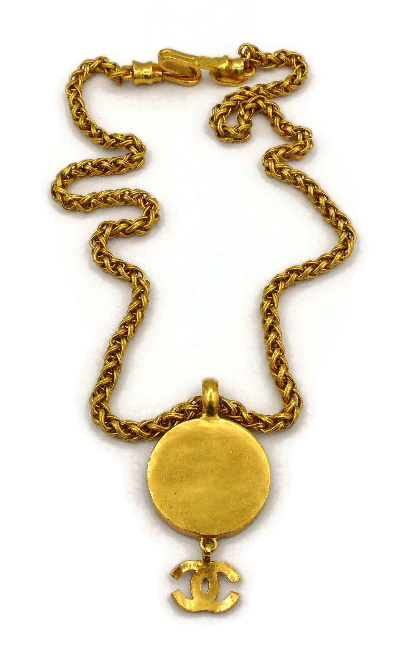 CHANEL by KARL LAGERFELD Vintage Marbled Blue Disc Logo Pendant Necklace, 1995 For Sale 9