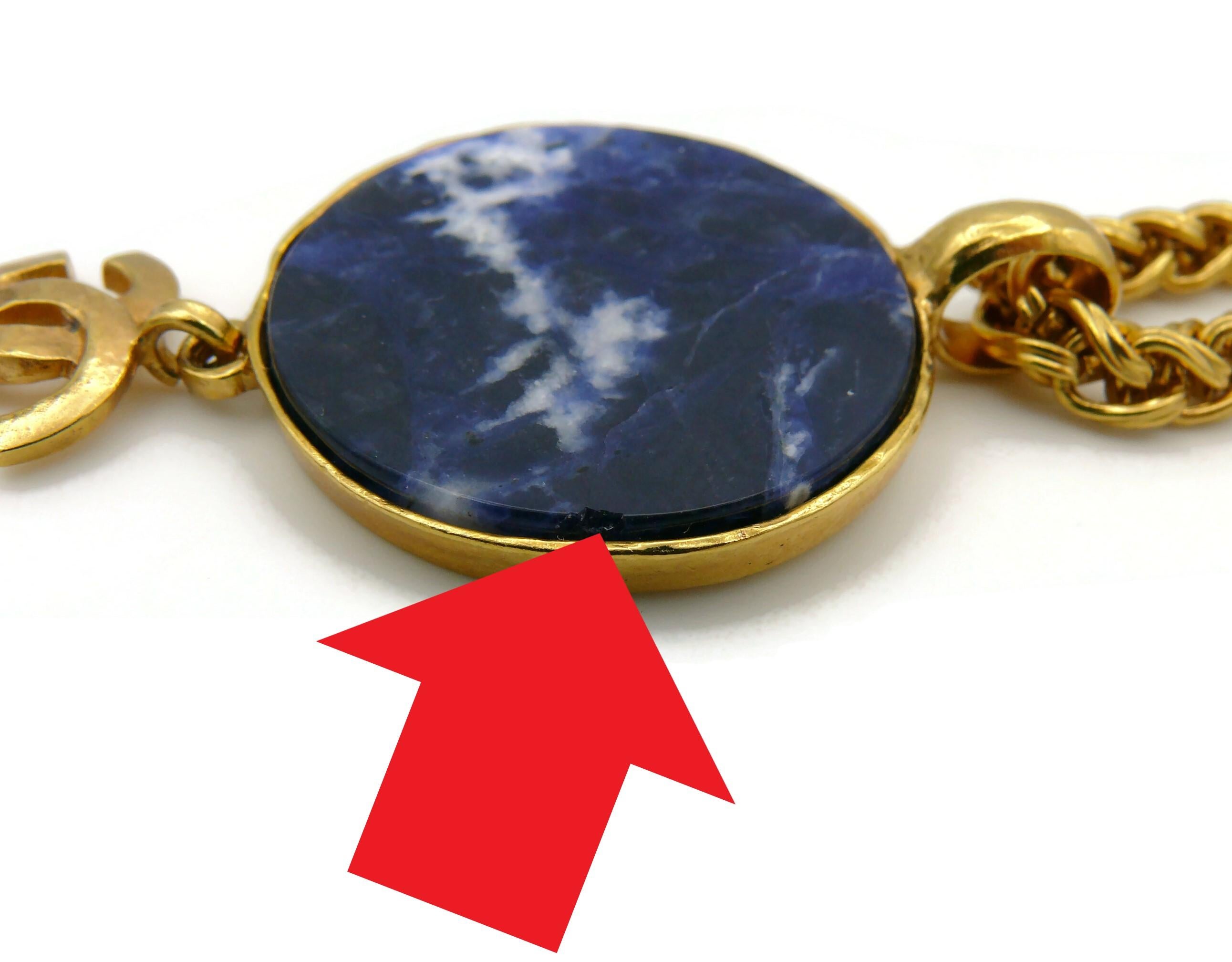 CHANEL by KARL LAGERFELD Vintage Marbled Blue Disc Logo Pendant Necklace, 1995 For Sale 11