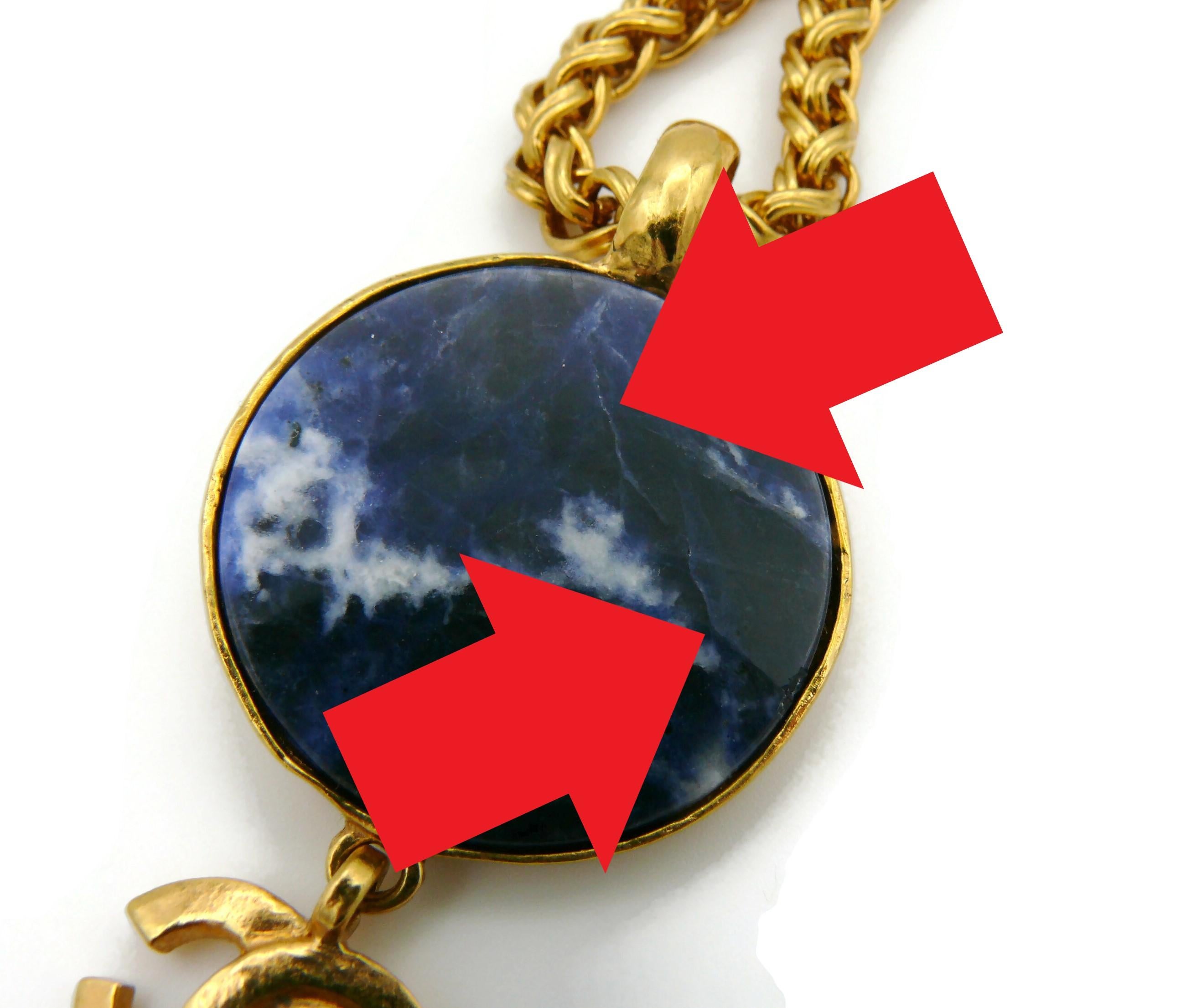 CHANEL by KARL LAGERFELD Vintage Marbled Blue Disc Logo Pendant Necklace, 1995 For Sale 12