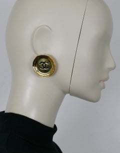 CHANEL by KARL LAGERFELD Vintage Massive Dish Plate CC Clip On Earrings, 1989