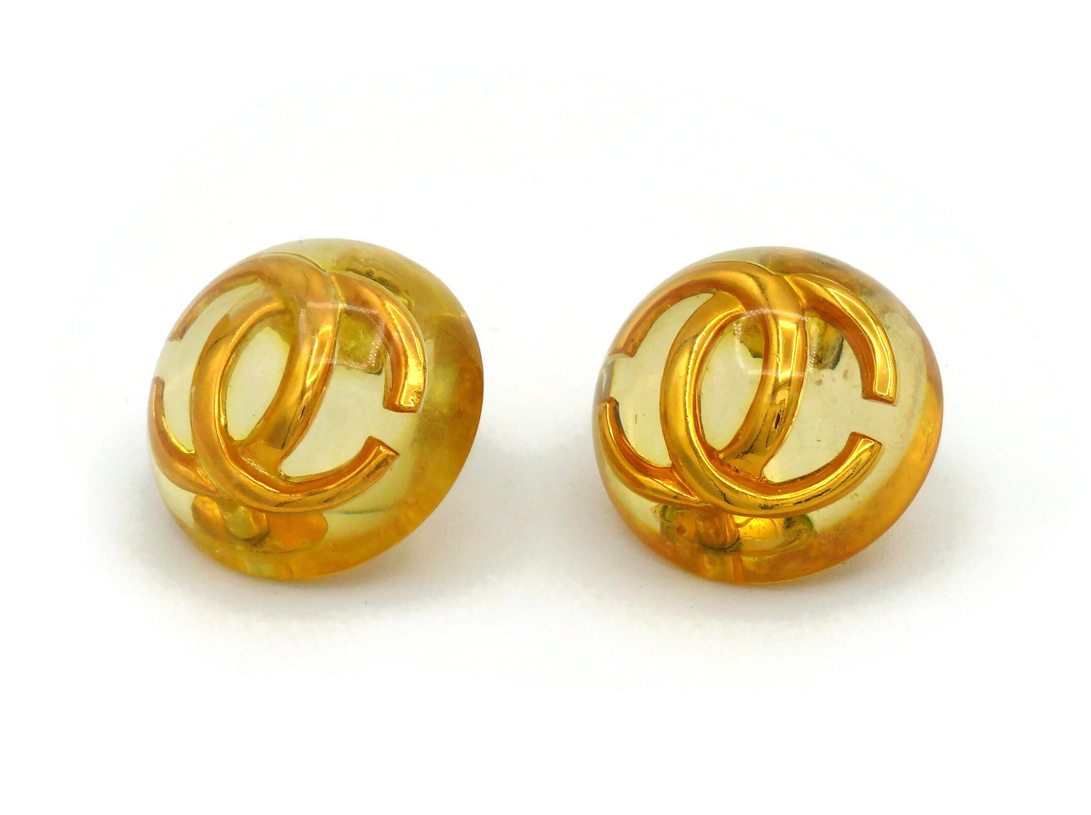 Women's CHANEL by KARL LAGERFELD Vintage Massive Domed Resin CC Clip On Earrings, 1990 For Sale