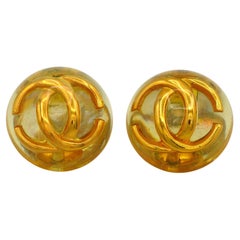 CHANEL by KARL LAGERFELD Vintage Massive Domed Resin CC Clip On Earrings, 1990