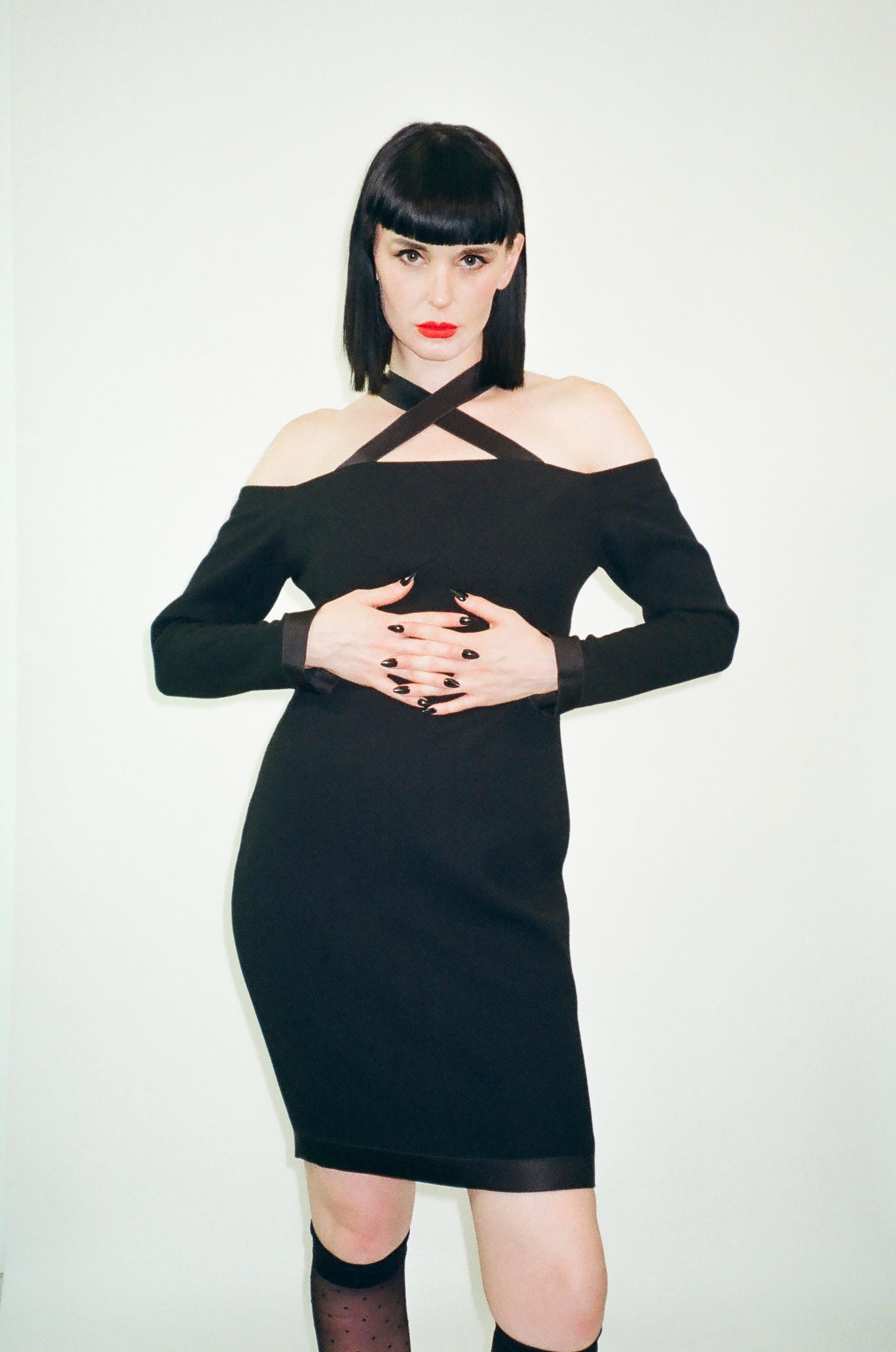 Women's Chanel by Karl Lagerfeld Vintage Off-Shoulder Black Dress 1990s For Sale