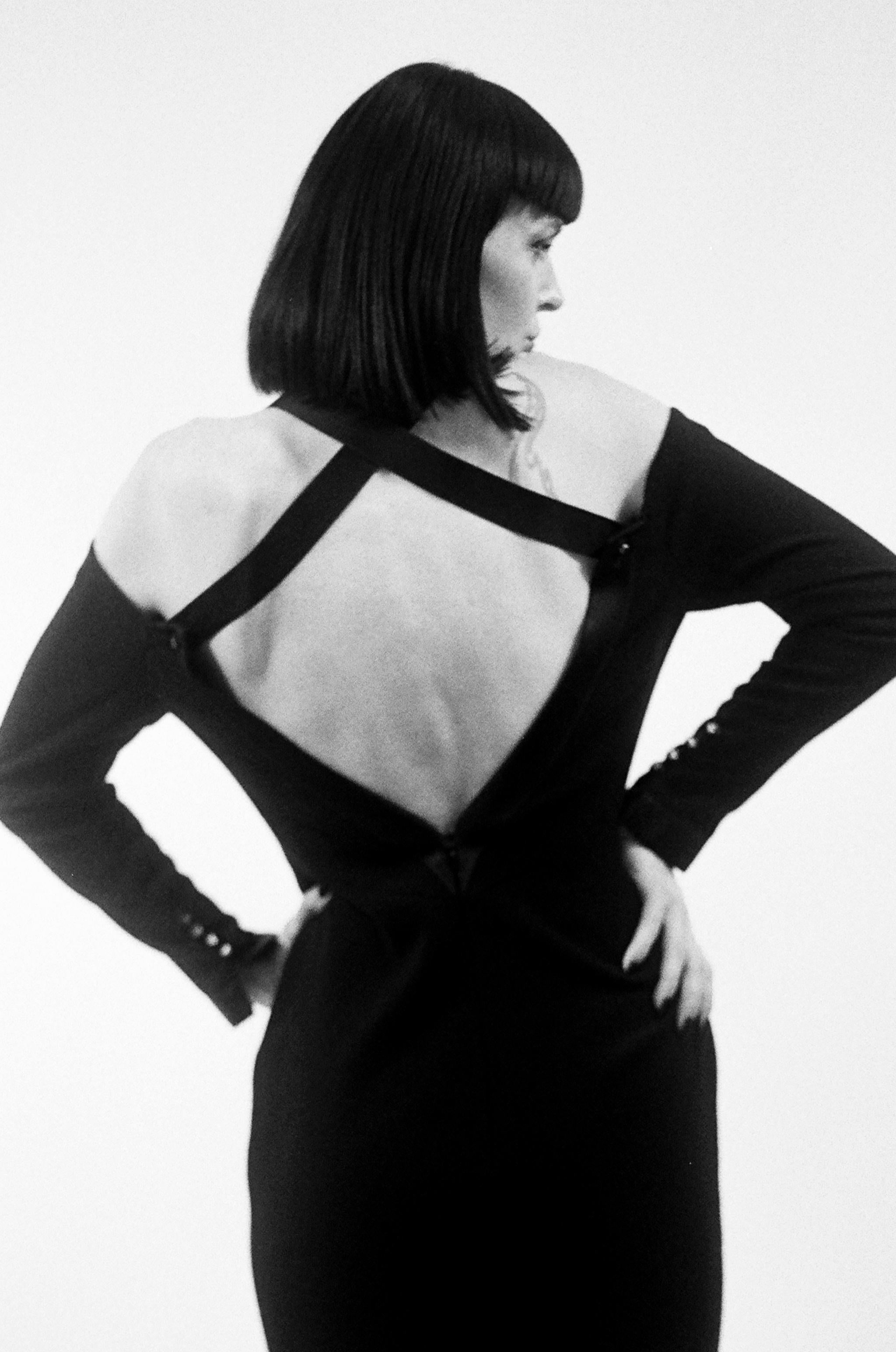 Chanel by Karl Lagerfeld Vintage Off-Shoulder Black Dress 1990s For Sale 2