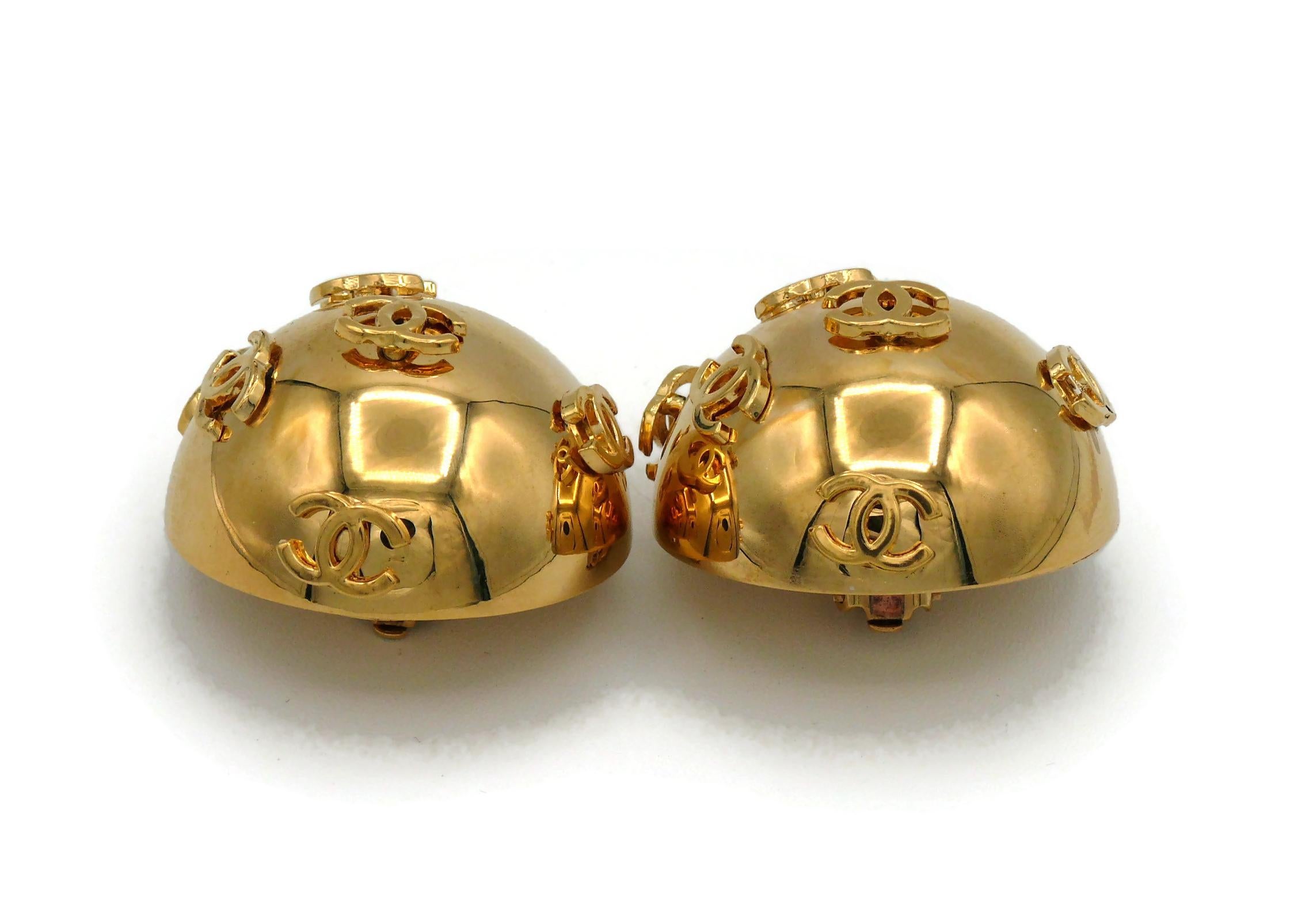 Women's CHANEL by KARL LAGERFELD Vintage Oversized Dome CC Logos Clip-On Earrings, 1992 For Sale