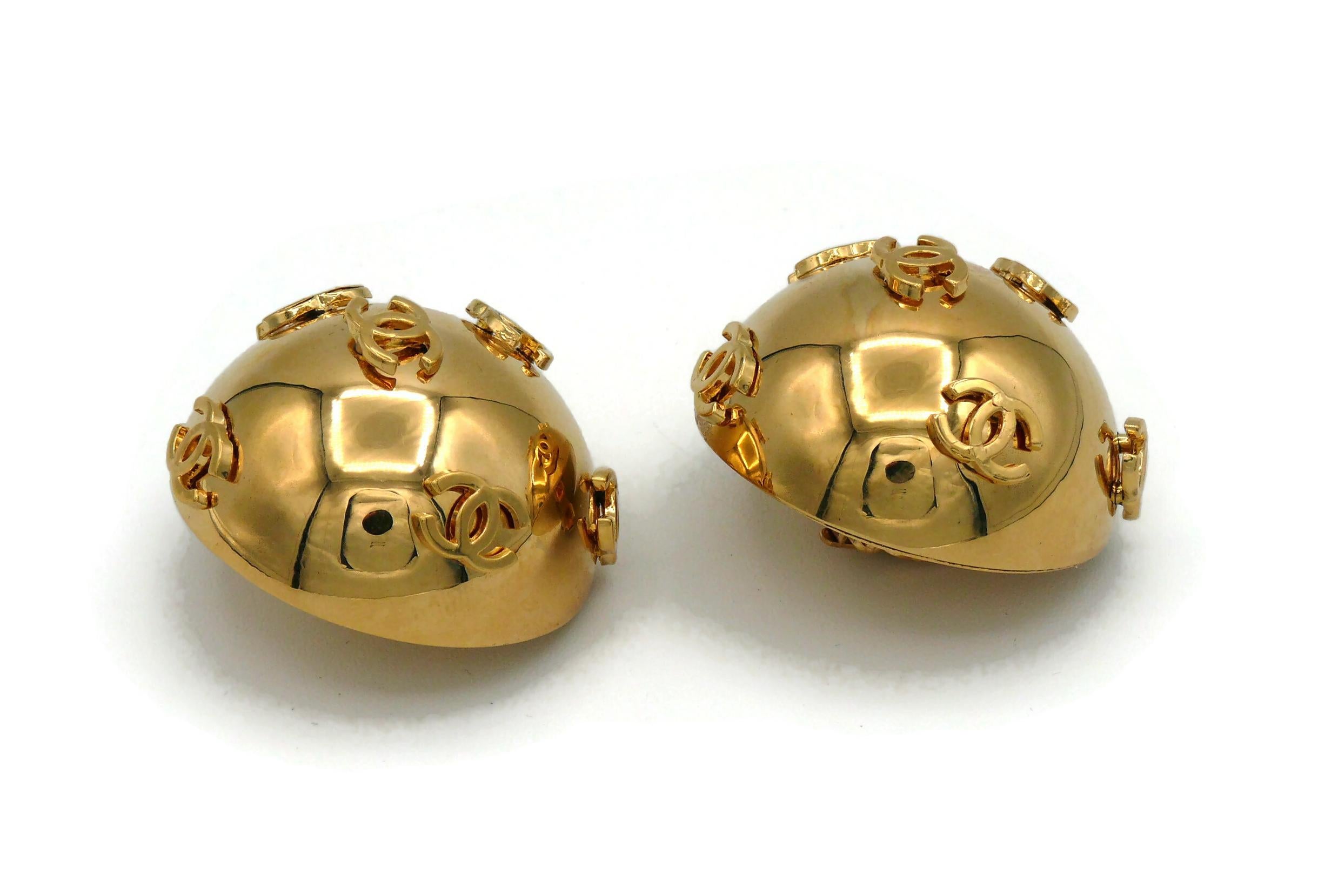 CHANEL by KARL LAGERFELD Vintage Oversized Dome CC Logos Clip-On Earrings, 1992 For Sale 1
