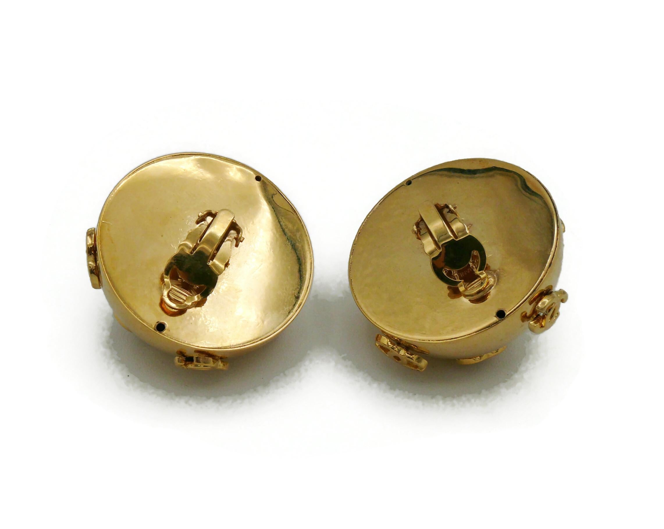 CHANEL by KARL LAGERFELD Vintage Oversized Dome CC Logos Clip-On Earrings, 1992 For Sale 2