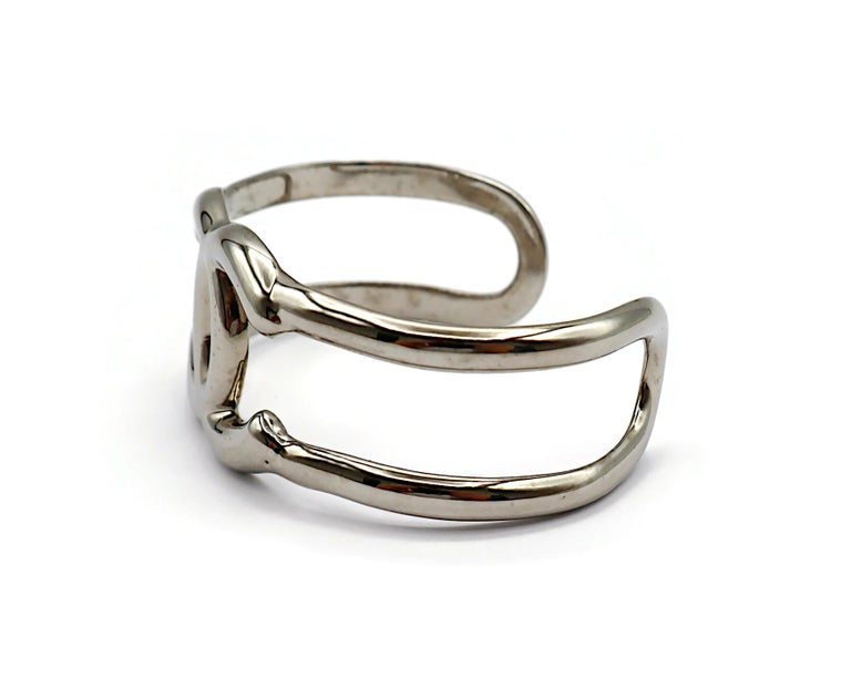 CHANEL by KARL LAGERFELD Vintage Silver Tone CC Cuff Bracelet