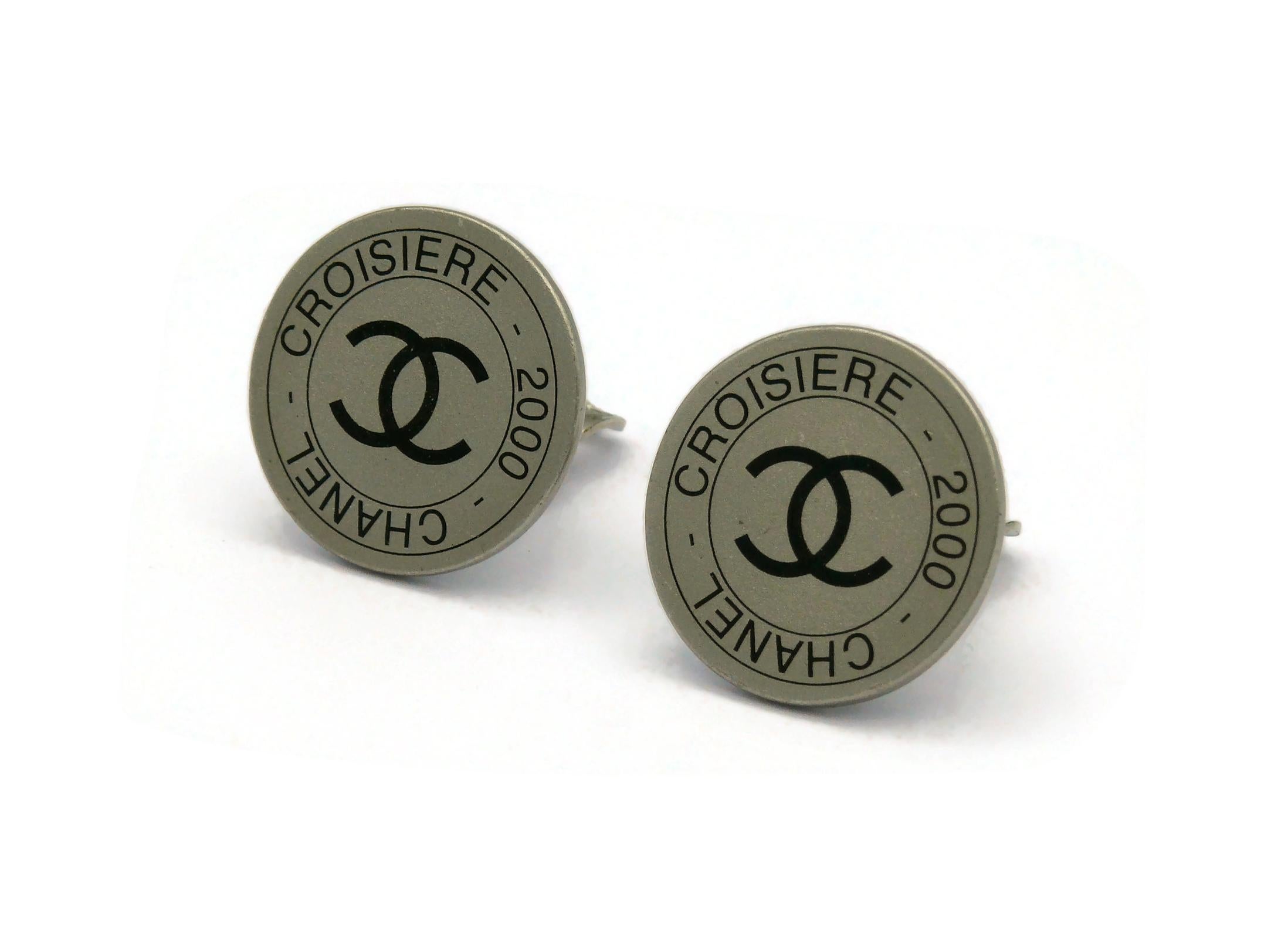 Women's CHANEL by KARL LAGERFELD Vintage Silver Tone Croisière 2000 CC Clip On Earrings For Sale