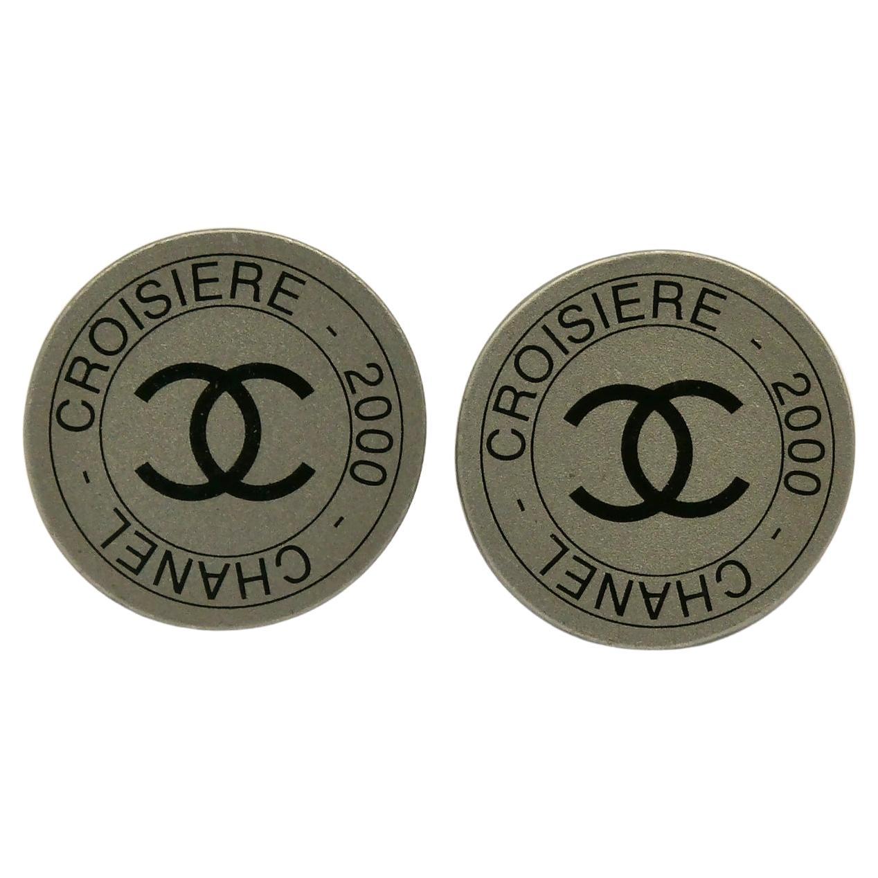 CHANEL by KARL LAGERFELD Vintage Silver Tone Croisière 2000 CC Clip On Earrings en vente