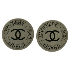 CHANEL by KARL LAGERFELD Vintage Silver Tone Croisière 2000 CC Clip On Earrings