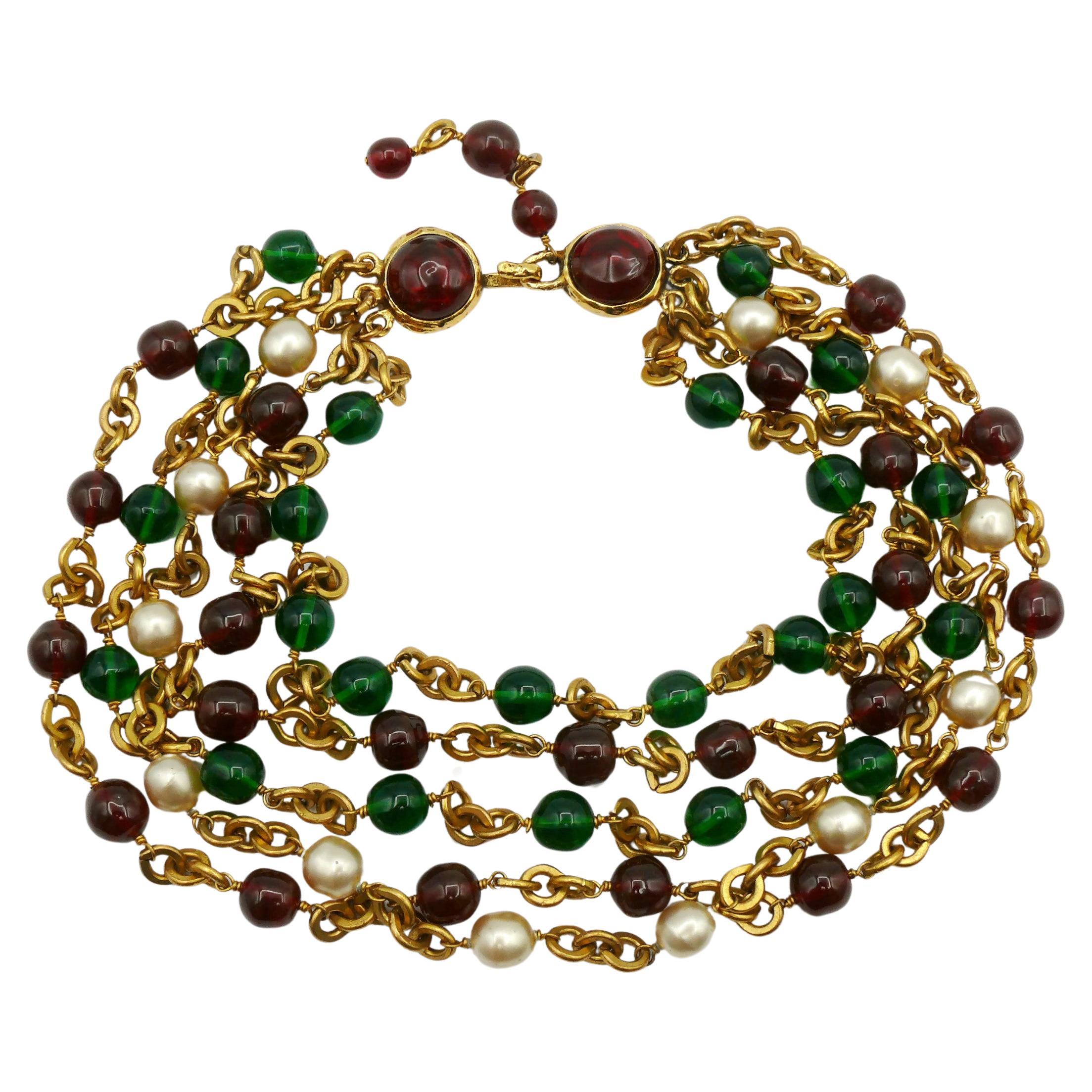 CHANEL by KARL LAGERFELD Vintage Triple Strand GRIPOIX Necklace, 1988 For Sale