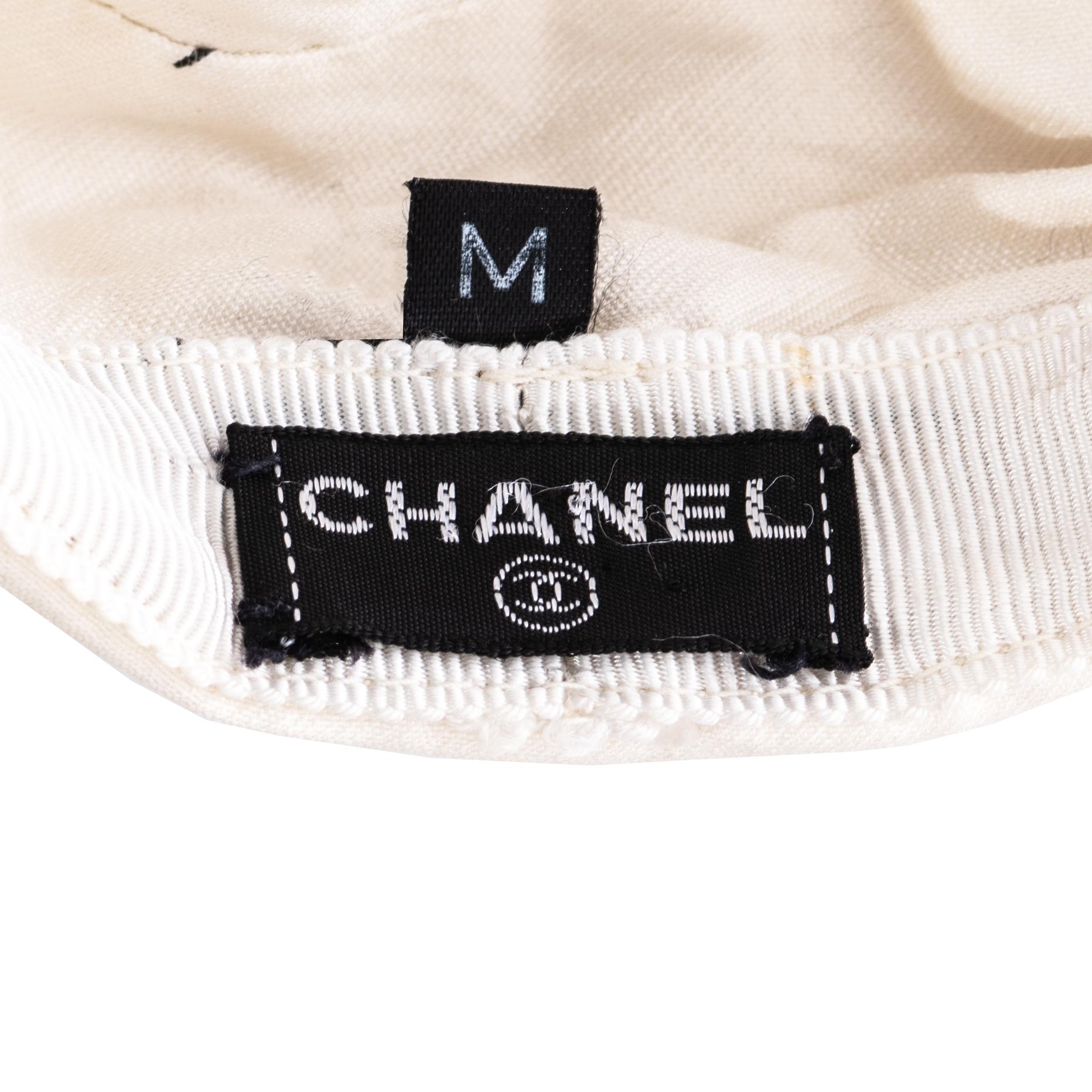 Women's Chanel by Karl Lagerfeld white and black silk flat cap, ss 2002  For Sale