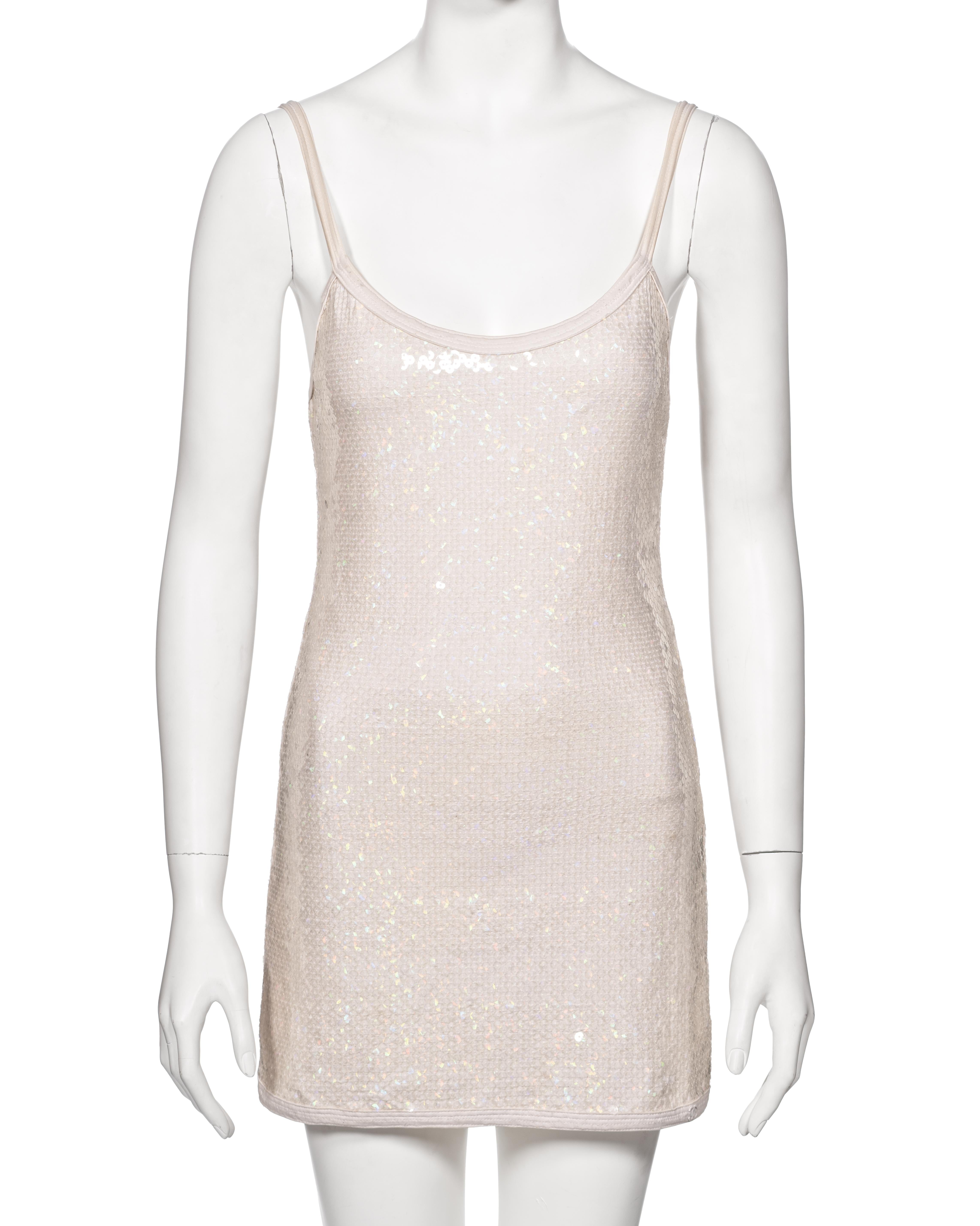 Chanel by Karl Lagerfeld White Iridescent Sequin Mini Dress, ss 2005 In Good Condition For Sale In London, GB