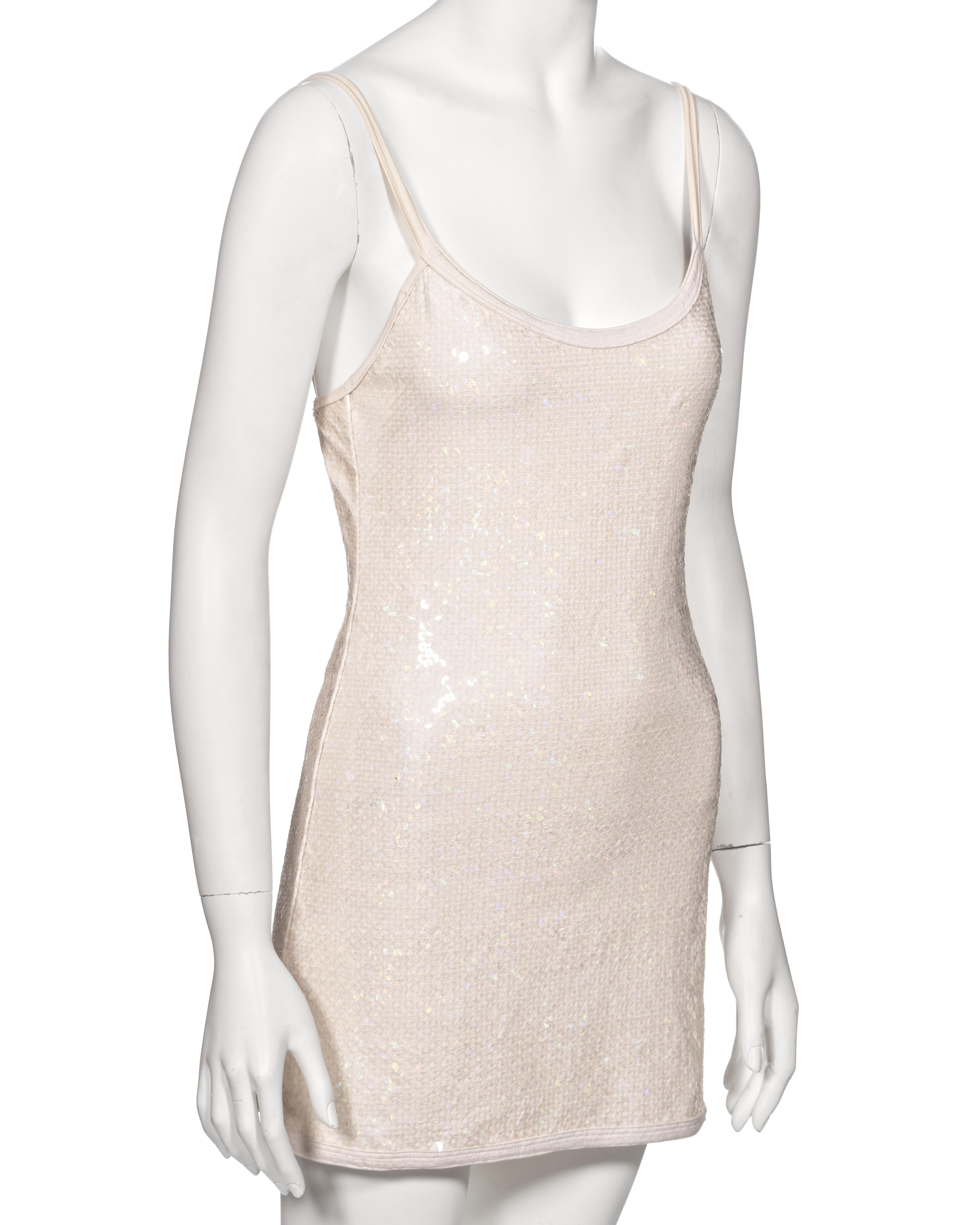 Chanel by Karl Lagerfeld White Iridescent Sequin Mini Dress, ss 2005 2